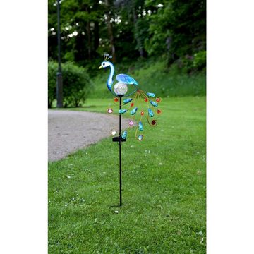 STAR TRADING LED Dekoobjekt Gartenleuchte Solarstab Pfau warmweiße LED Glaskugel 80cm Lichtsensor, LED Classic, warmweiß (2100K bis 3000K)