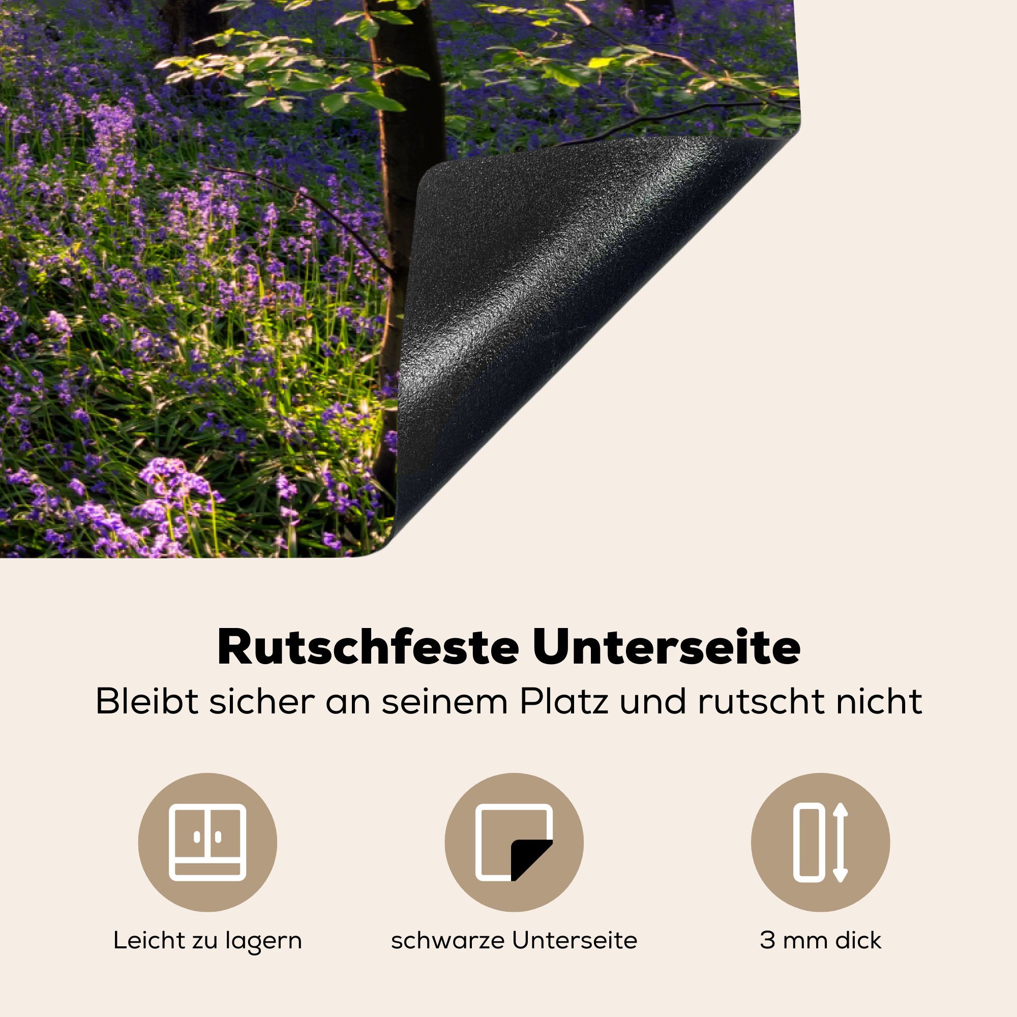 81x52 cm, Lavendel, für Herdblende-/Abdeckplatte - Induktionskochfeld Vinyl, küche, Ceranfeldabdeckung Blumen - Wald tlg), (1 MuchoWow Schutz die