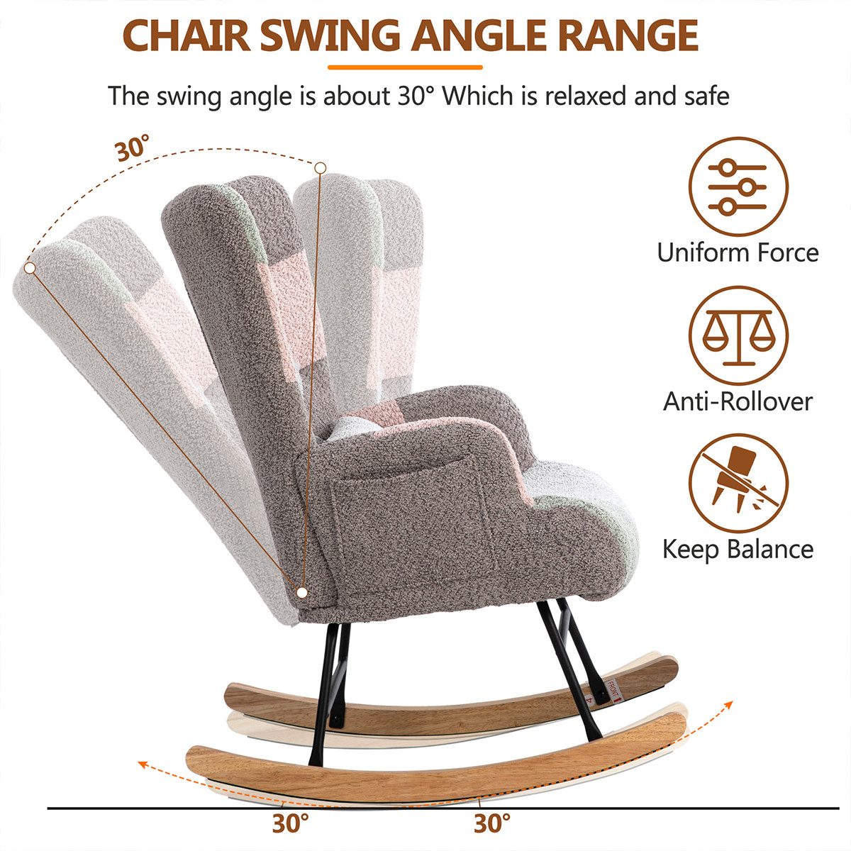 XDeer Schaukelstuhl Schaukelstuhl mit Fußstütze und Lendenkissen Relaxsessel, Schaukelsessel Mehrfarbiges Design Gestell aus Gummibaumholz