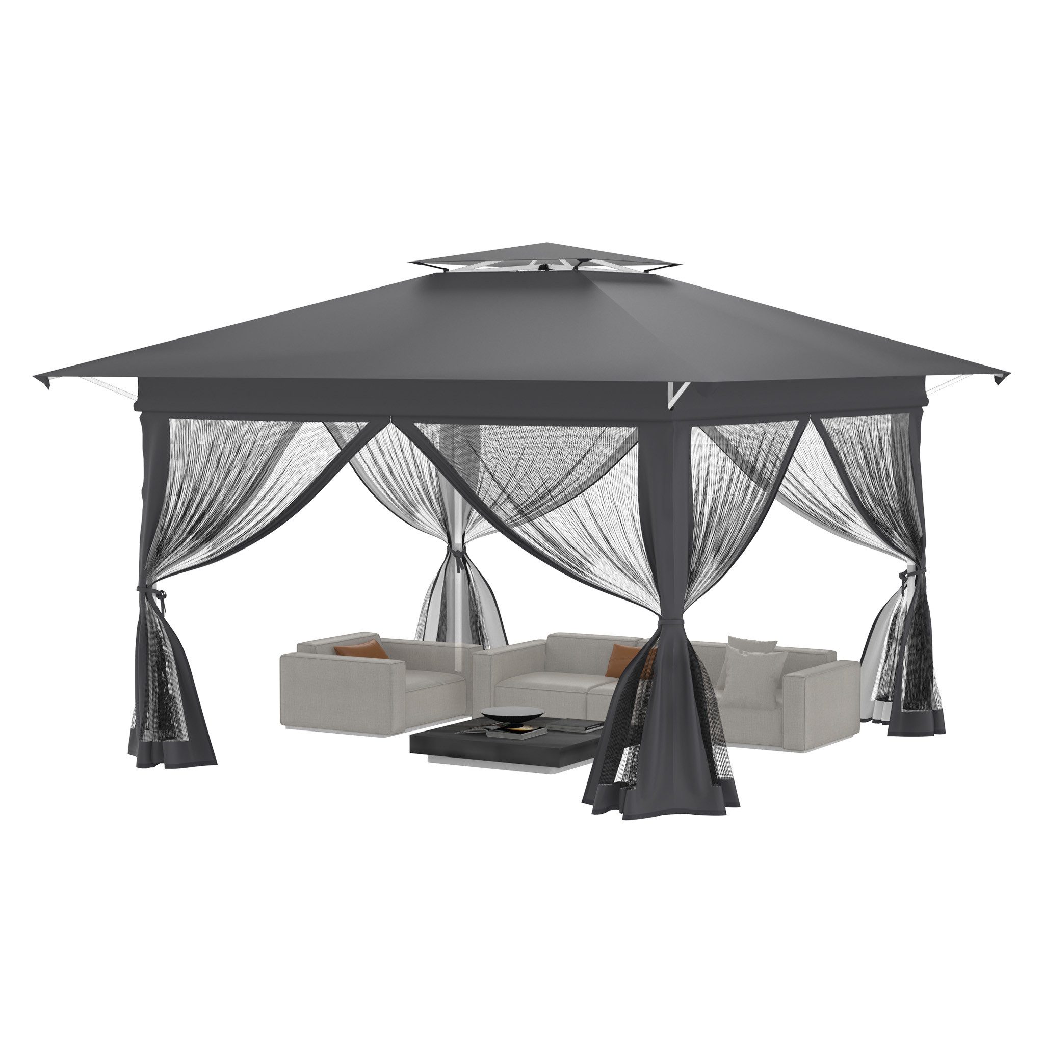 FIVMEN Partyzelt Gartenpavillon Pop Up Pavillon 4x4m, 3-Stufen Höhenverstellbar