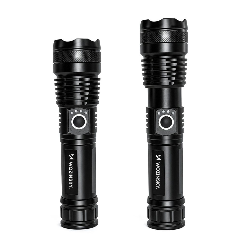 Wozinsky Taschenlampe Handleuchte Arbeitsleuchte Campingleuchte (Spar-Set, 1-St., 16,5 x 4 x 3,5 cm robust), 1500 lm, Zoom, USB-Akku, IP65, SOS-Modus