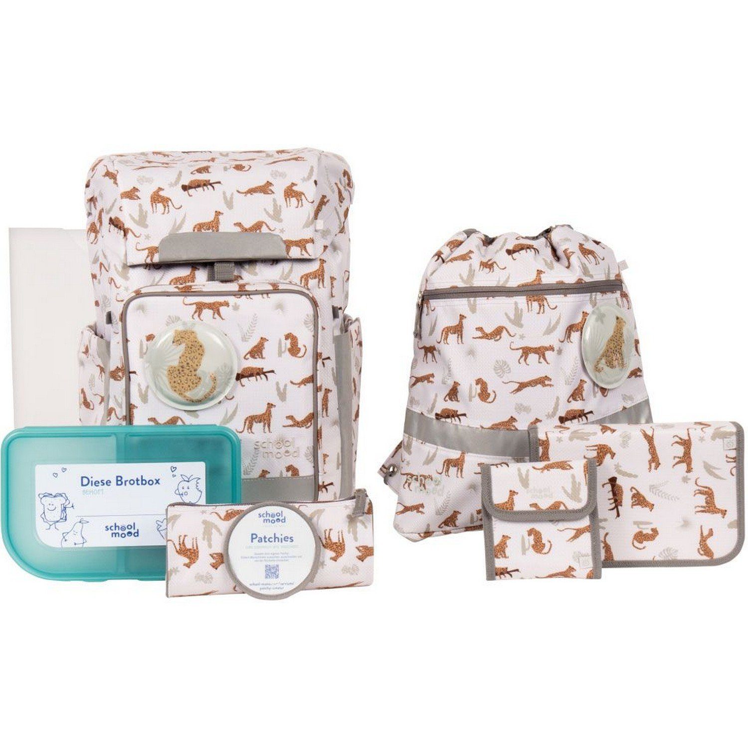 SCHOOL-MOOD® Schulranzen School Mood Schulranzenset 8-tlg. Rebel Air+ Leopard Nordic Collection
