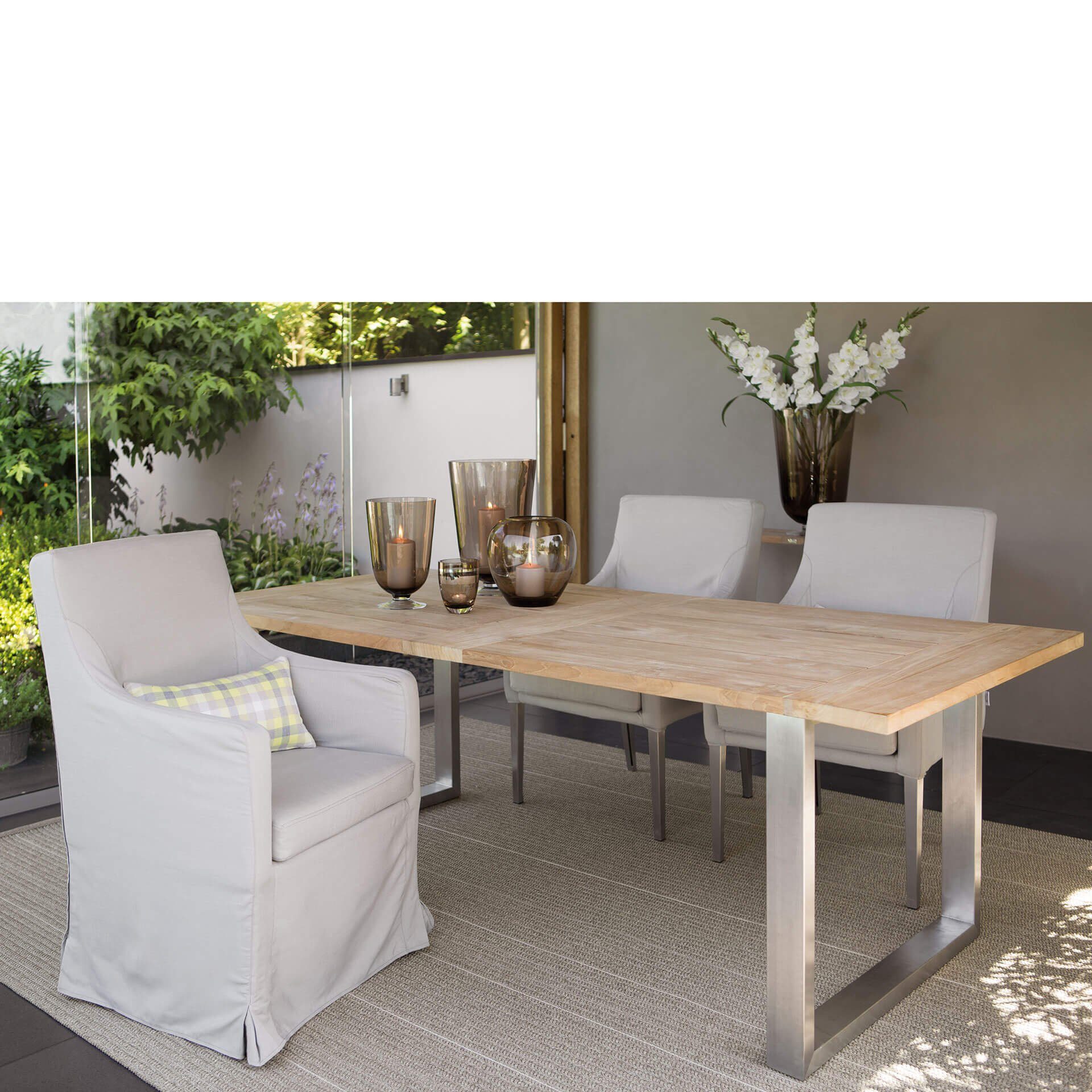 Fink Konsolentisch FINK Teaktisch Paolo - natur-silber - H. 75cm x B. 100cm (1 Stück)