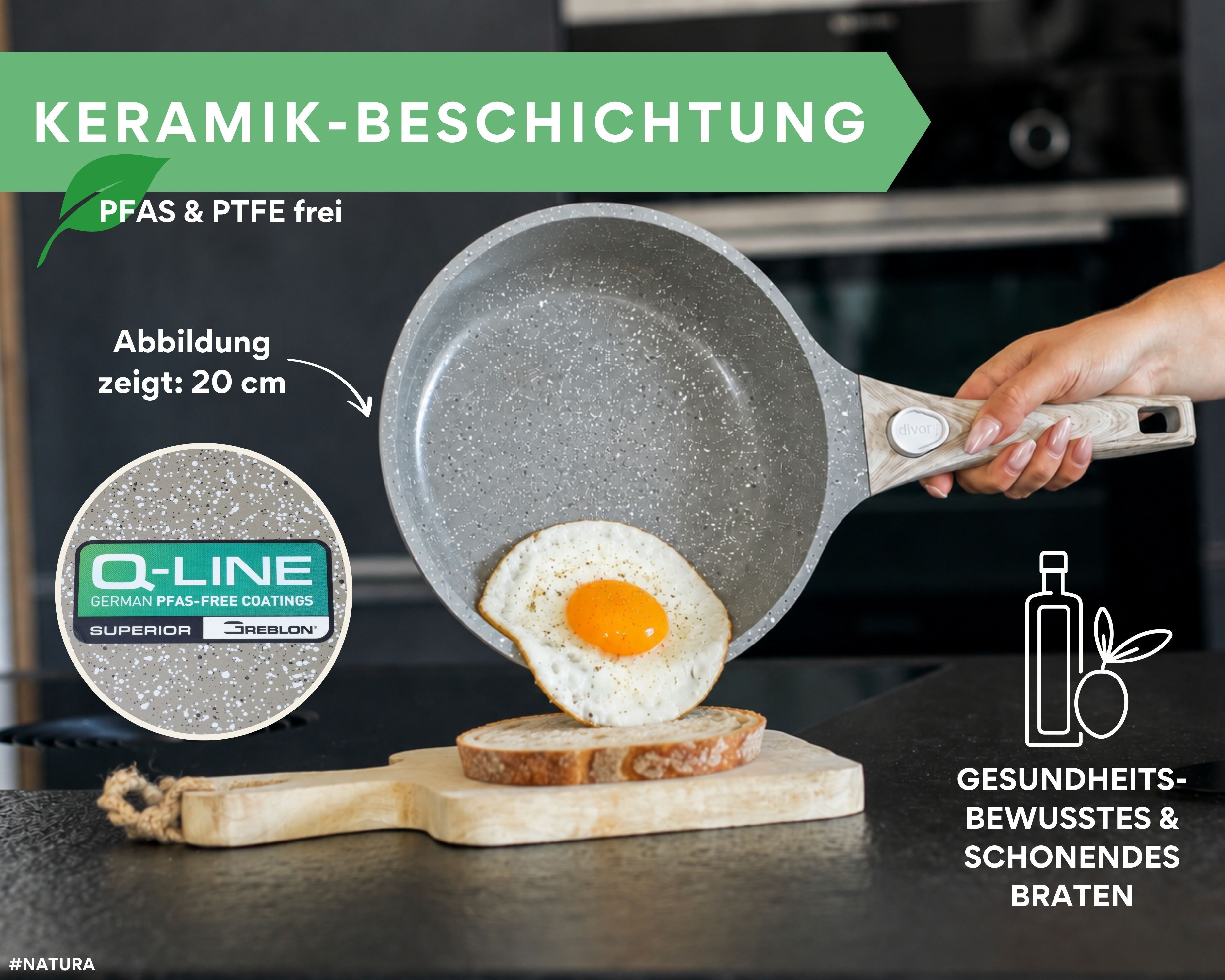 divory Bratpfanne Keramikpfanne mit abnehmbarem Griff, für alle Herdarten, Aluminium, Induktion, abnehmbare Griffe – Bild 2 von 5