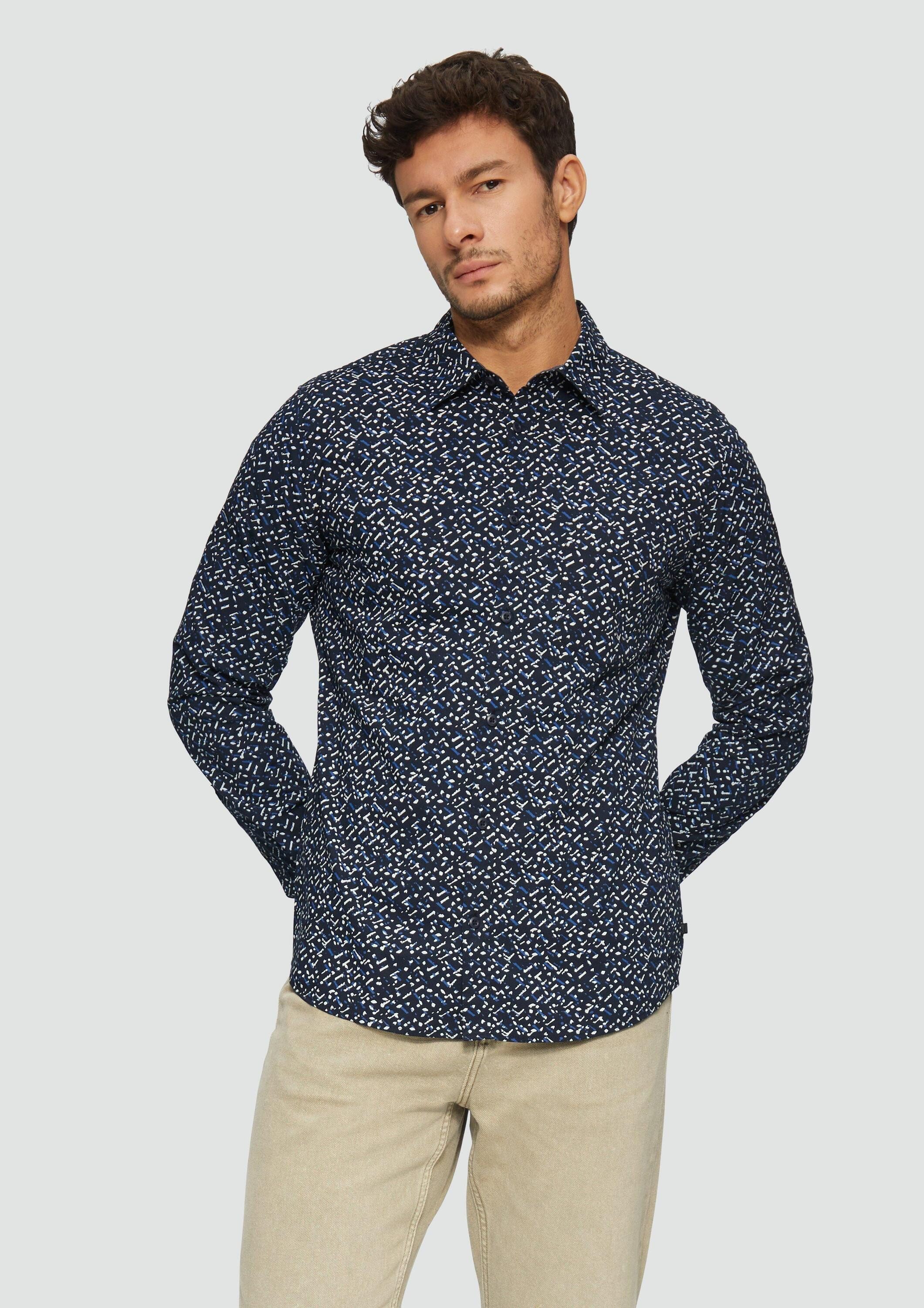 s.Oliver Langarmhemd Hemd Slim Fit: Gemustertes Hemd aus Popelin günstig online kaufen