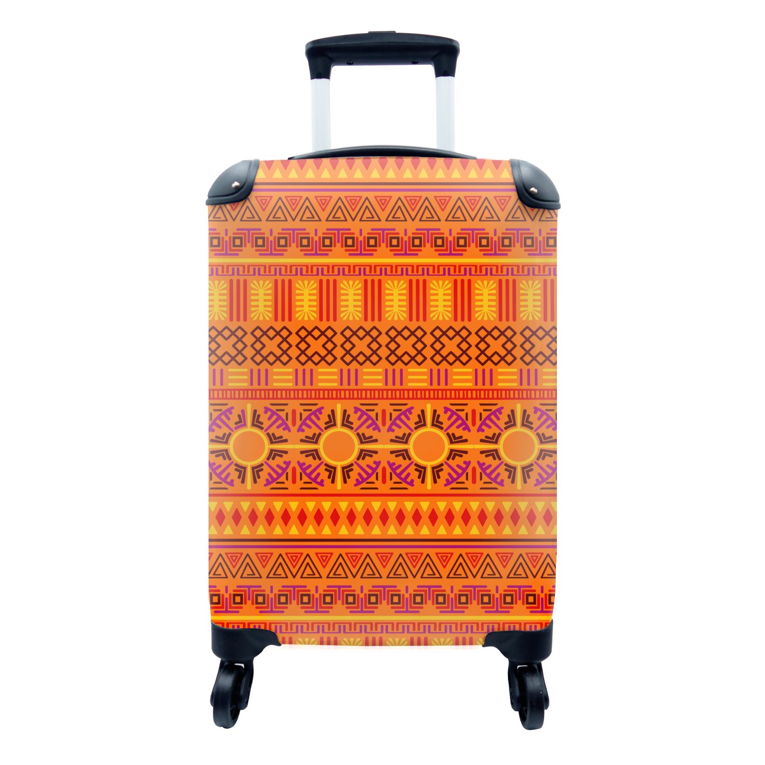 MuchoWow Handgepäckkoffer Muster - Orange - Sonne, 4 Rollen, Reisetasche mit rollen, Handgepäck für Ferien, Trolley, Reisekoffer