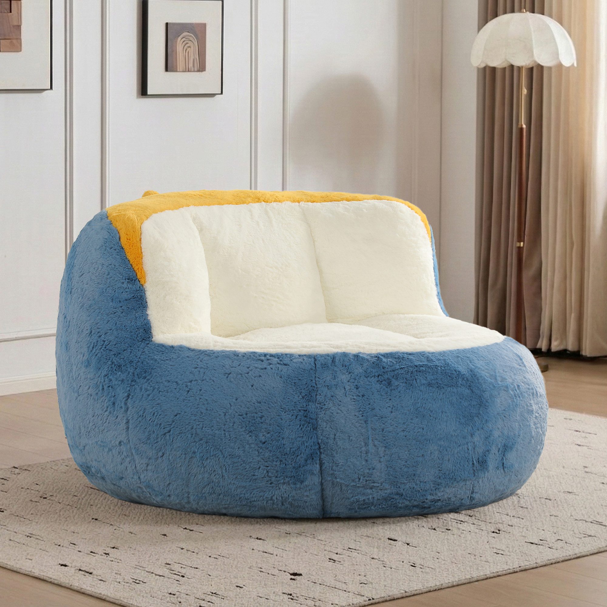 Vankel Relaxliege Sofas Wohnzimmer Bean Bag Sessel aus weichem Kunstfell, Mit Schaumstoffflocken, Tragegriff und rutschfester Unterseite