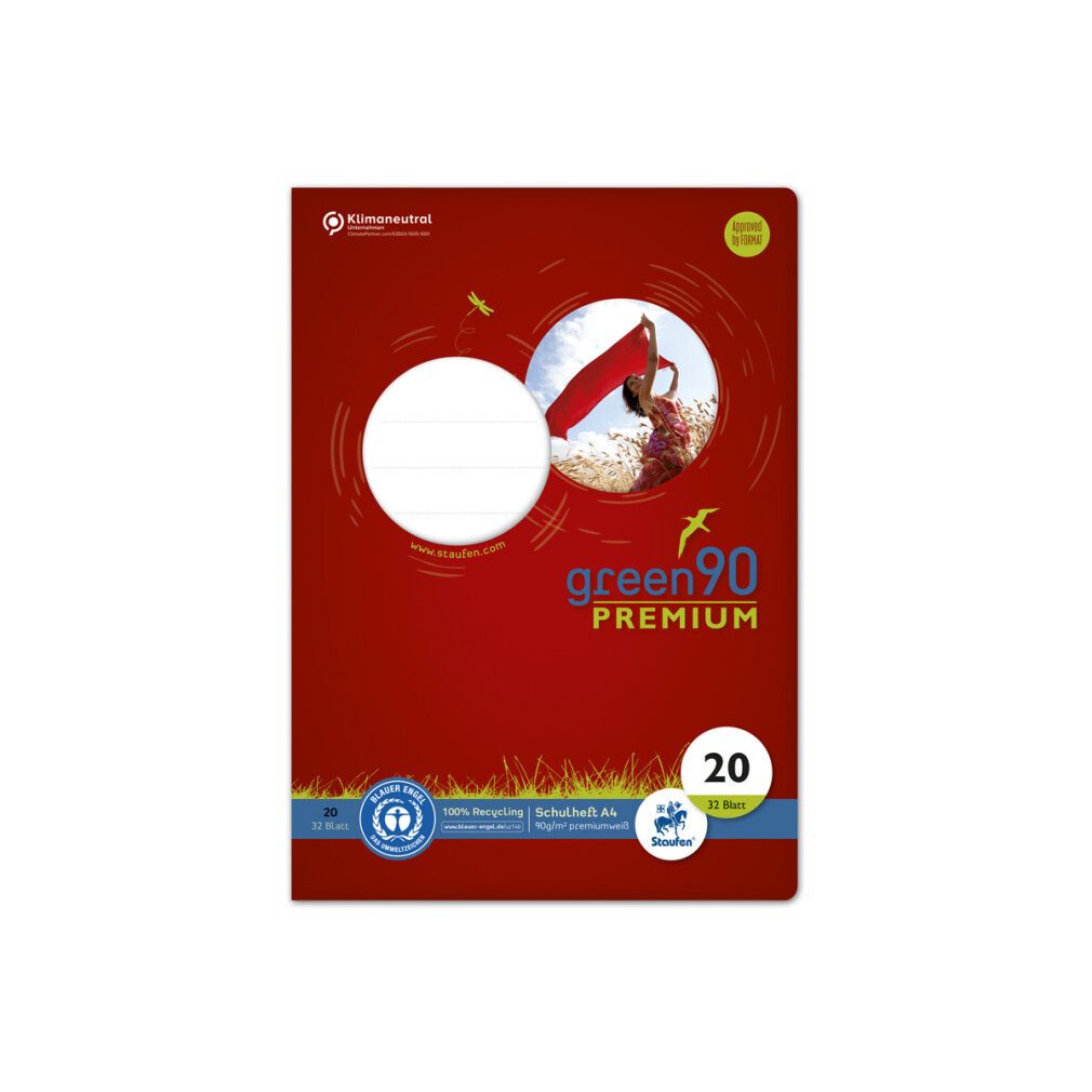 Staufen Schulheft ® Schulheft green Lineatur 20 blanko DIN A4 ohne Rand, 32 Blatt