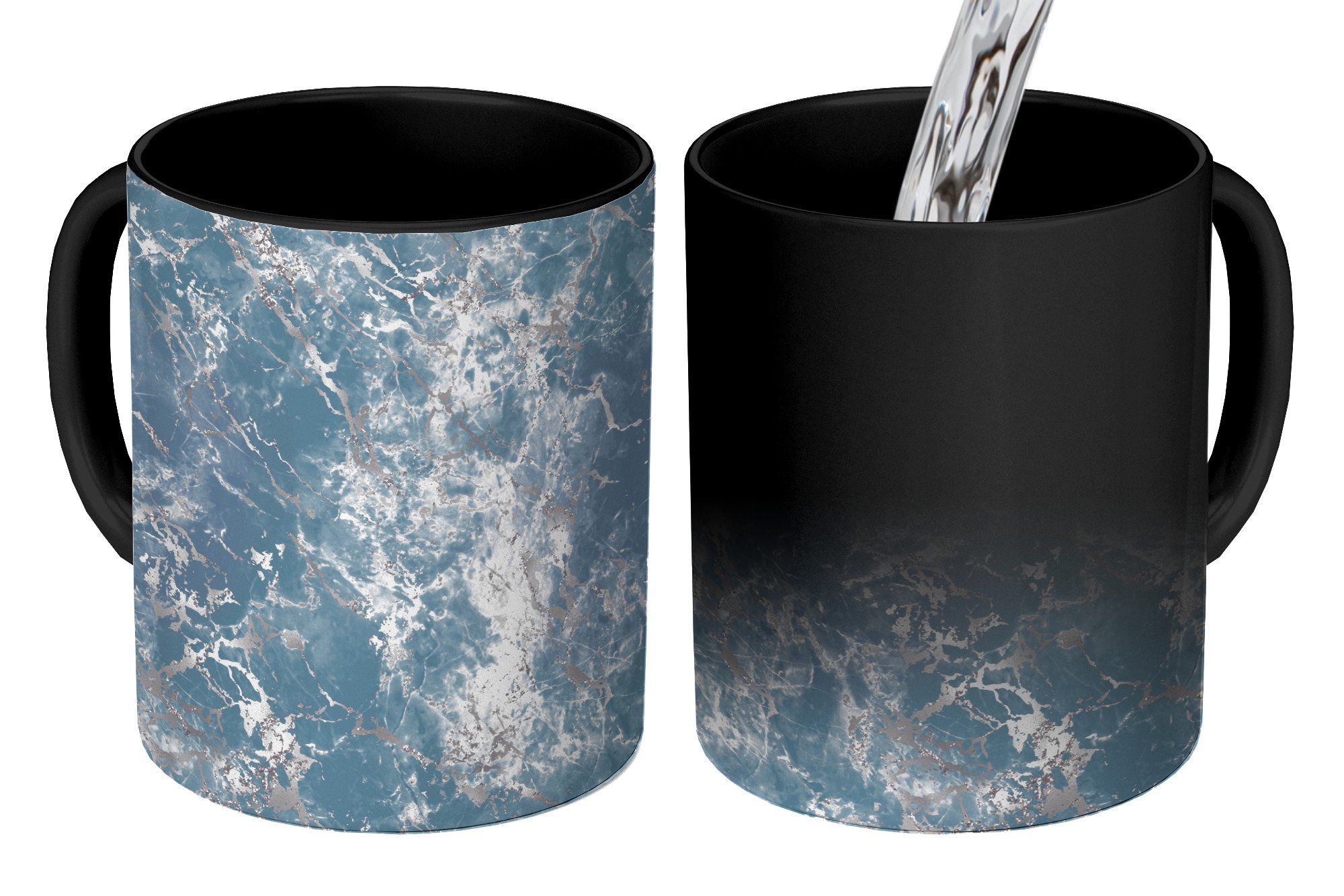 MuchoWow Tasse Marmor - Zaubertasse, Luxus Geschenk Keramik, Kaffeetassen, - Design, - Teetasse, Farbwechsel, Silber