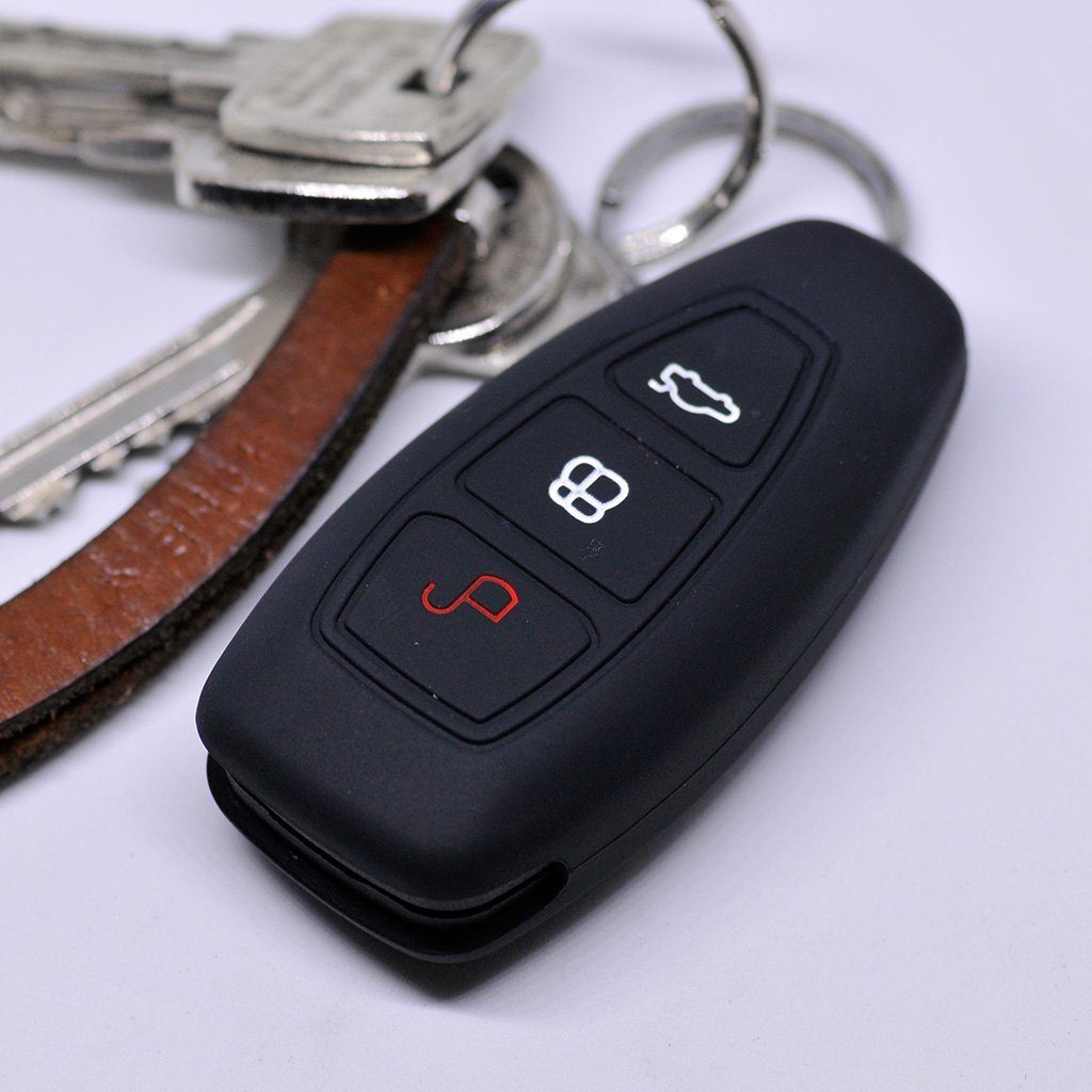 mt-key Schlüsseltasche Autoschlüssel Softcase Silikon Schutzhülle Schwarz, für Ford C-Max S-Max B-Max Galaxy Focus Mondeo Fiesta Kuga 3 Tasten