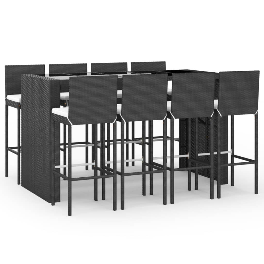 furnicato Gartenbar-Set 9-tlg. mit Kissen Schwarz Poly Rattan, (1-tlg)