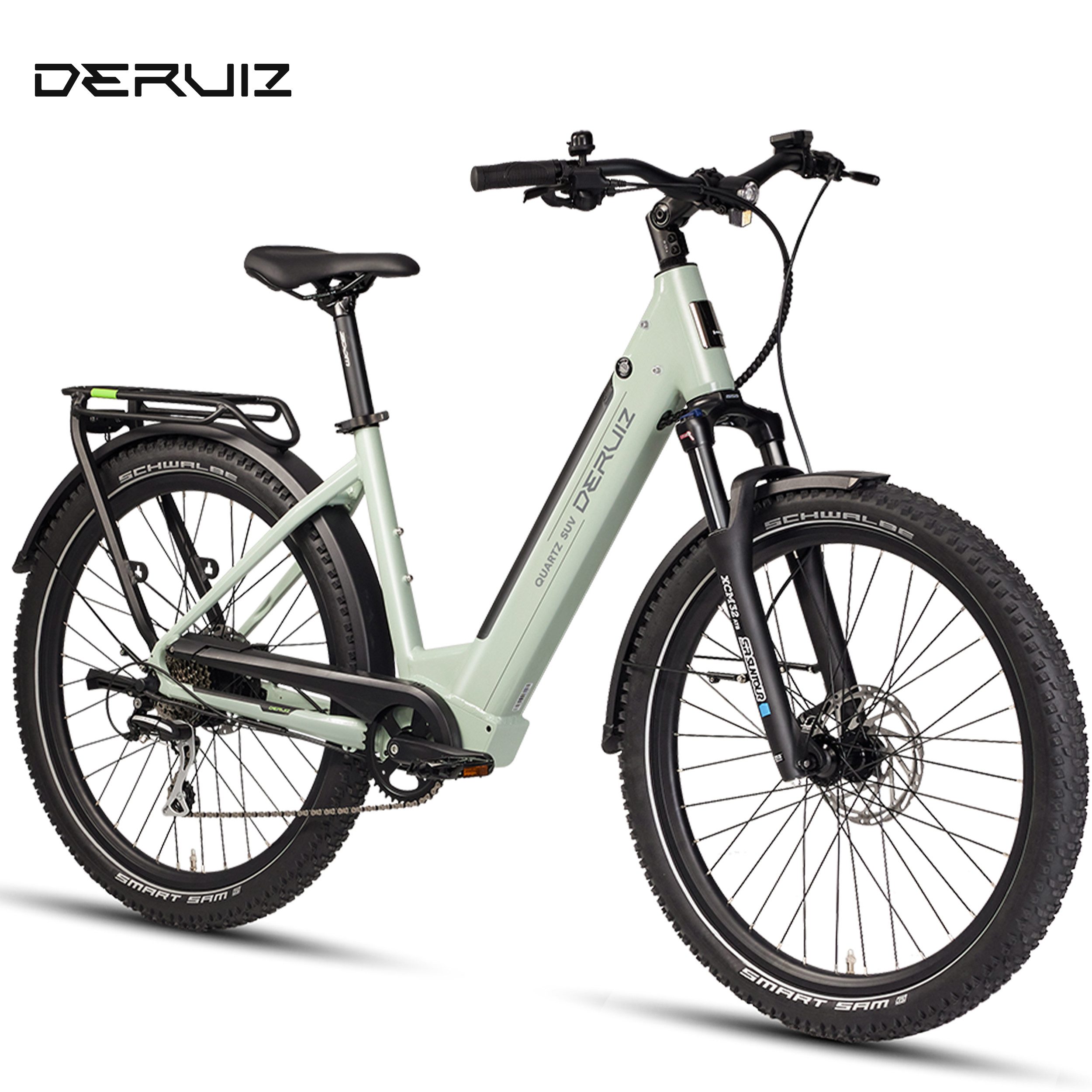 DERUIZ E-Bike Trekkingrad 28 Zoll, Quartz/SUV, 160 km, Drehmomentsensor, Bluetooth & APP, 8 Gang SHIMANO Acera RD-M360 SGS Schaltwerk, Kettenschaltung, Hinterradmotor, 644 Wh, Tiefeinsteiger-Rahmen, RH: 46 cm, Elektrofahrrad für Damen und Herren