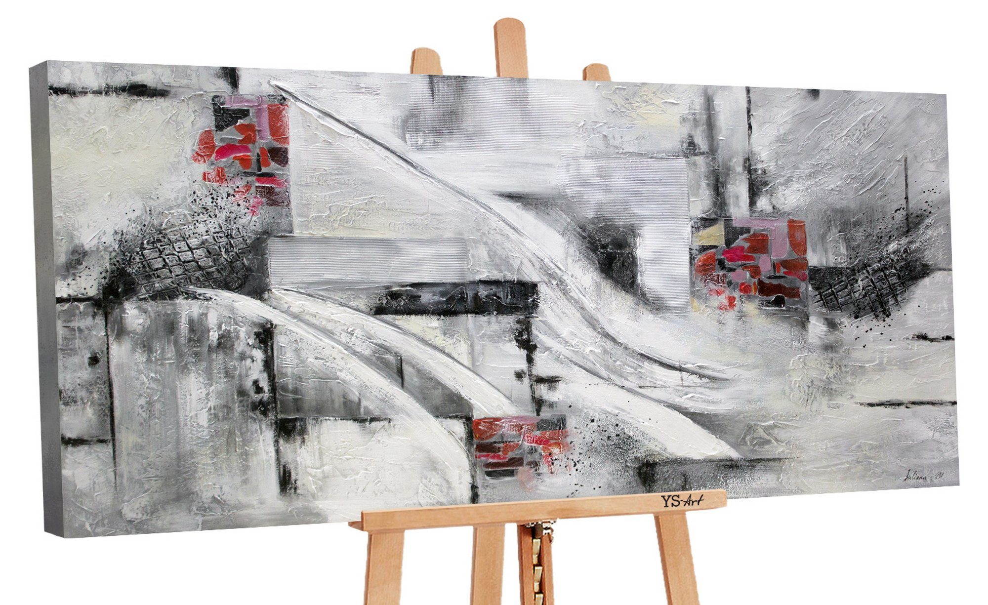 YS-Art Картина Abstraktion VII, Abstrakt, Abstraktes auf Leinwand Bild Handgemalt in Rot Schwarz Grau