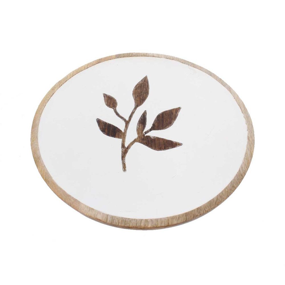 MICA Dekoteller Dekoteller - Blätter - weiß/grau - ca. 25 x 2,5 cm