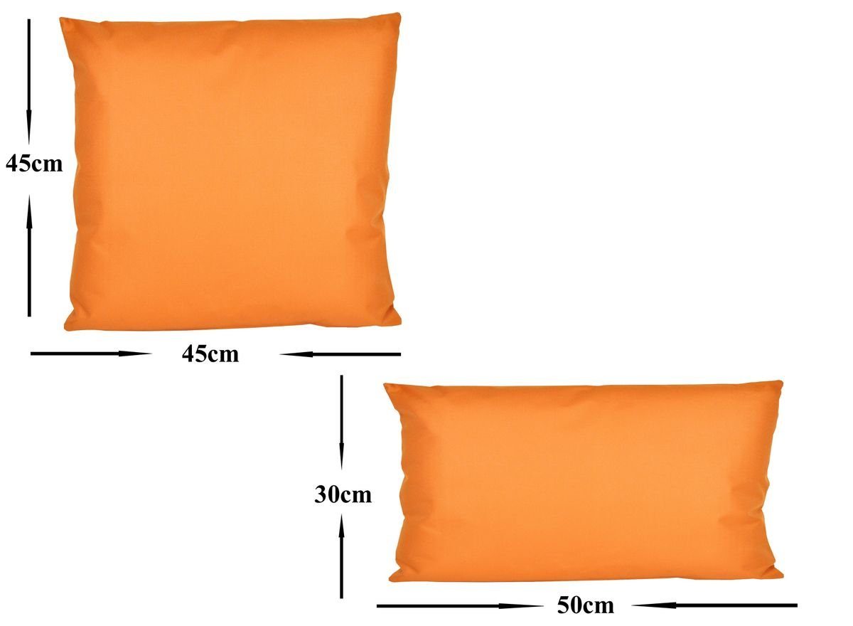 Set Outdoor Orange Deko 30x50cm Inkl. mit Set Kissen Lounge Innen Strapazierfähig, Lotus-Effekt, 45x45cm geeignet Robust, 2er + JACK & Dekokissen Außen Füllung, für