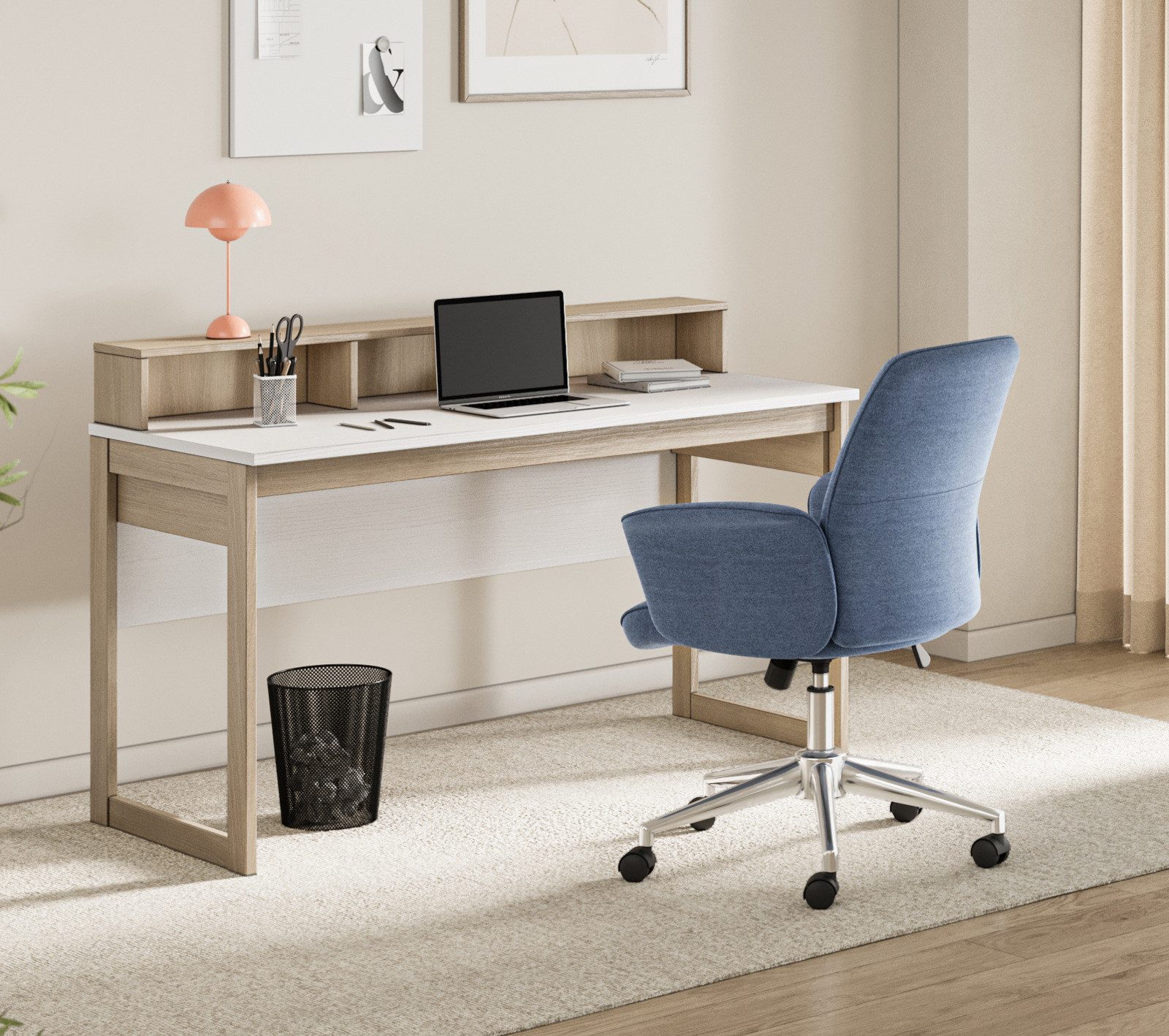 Furn.Design Schreibtisch Finnes (Laptoptisch in Eiche weiß und Eiche natur, Breite 120 cm), inklusive Aufsatz