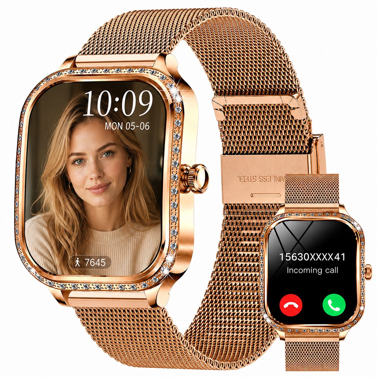 Fyrove Fitnessuhr Damen Herren mit Telefonfunktion, 1,75 Zoll HD-Touchscreen Smartwatch (4,45 cm/1,75-Zoll-TFT-LCD-Touchscreen Zoll), Fitness Tracker mit IP68, 100+ Sportmodi, Puls, Schlaf, Android iOS