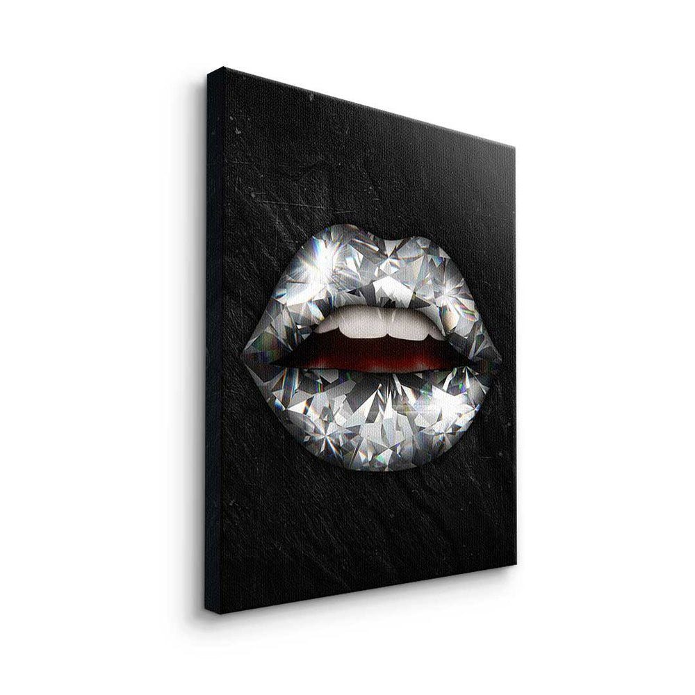 Art weißer modernes Leinwandbild, Leinwandbild Lippen Rahmen DOTCOMCANVAS® Wandbil X Diamant Pop - Premium - -