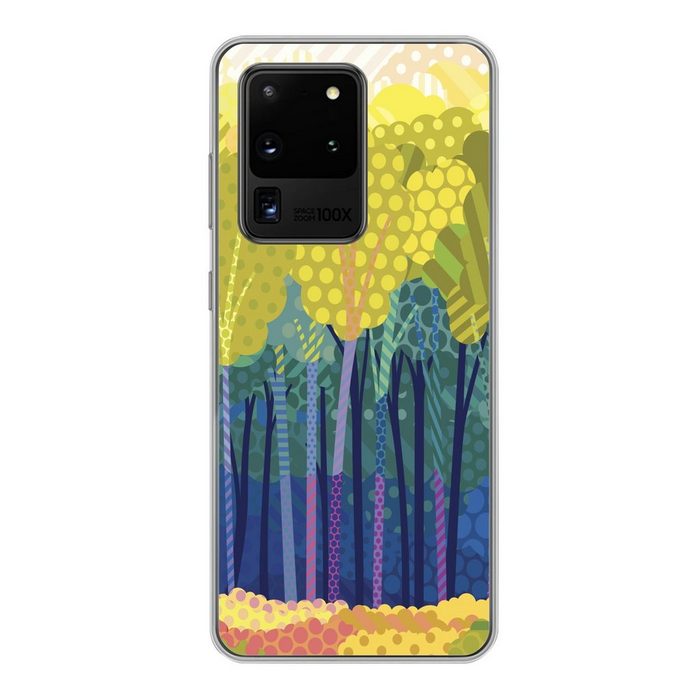 MuchoWow Handyhülle Eine Illustration von grünen Bäumen in einem Wald Phone Case Handyhülle Samsung Galaxy S20 Ultra Silikon Schutzhülle