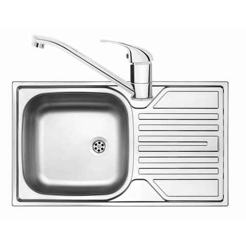 Edelstahlspüle ZELB0110, rechteckig, Komplett-Set, Küchenspüle inkl. Spültischarmatur und Ablaufgarnitur