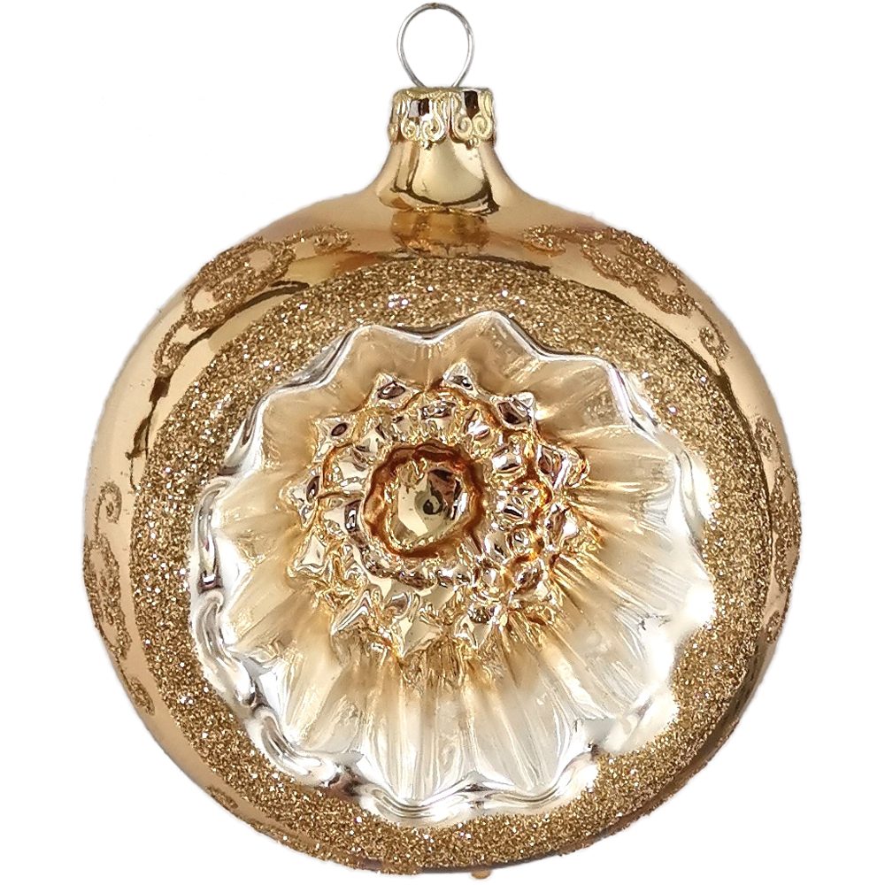 Weihnachtsbaumkugel gold St), mundgeblasen, glanz (1 Reflexkugel, Glasdesign Renaissanceband, handbemalt Thüringer