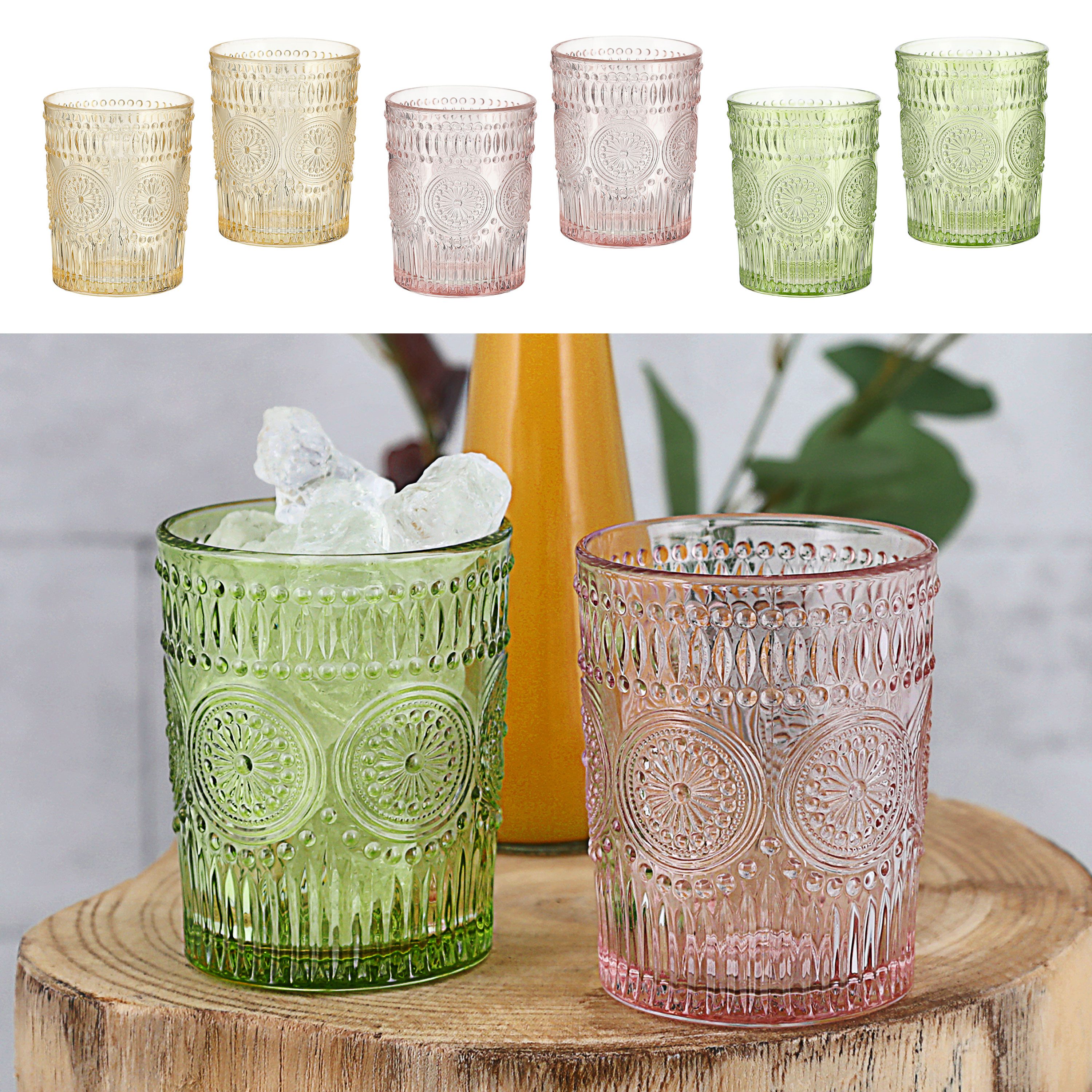 CEPEWA Glas Trinkglas 6er Set 'Mandala' Ø8x10cm 300ml Glas rosa grün orange