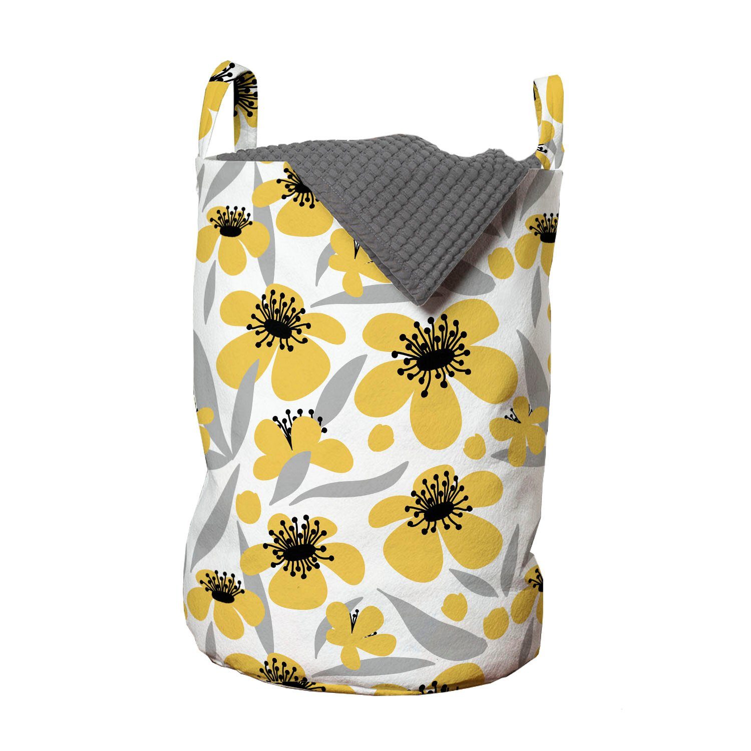 Abakuhaus Wäschesäckchen Wäschekorb mit Griffen Kordelzugverschluss für Waschsalons, Blumen Minimalistic Gelbe Blüten