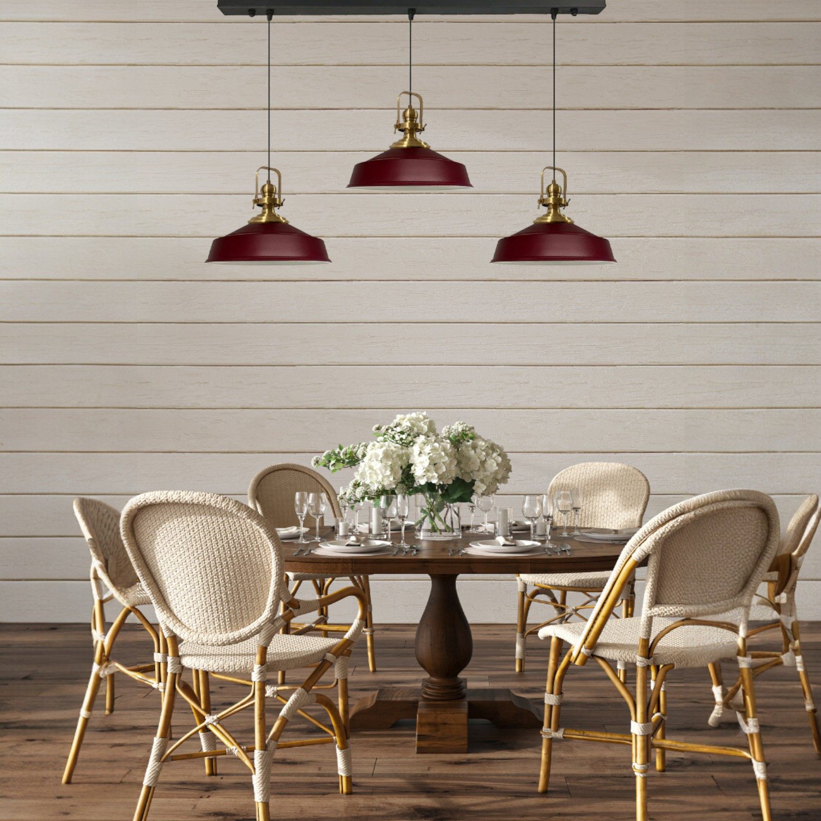 Bamyum Pendelleuchte Pendelleuchte Trio Metall Ø35cm, Retro Hängelampe, ohne Leuchtmittel