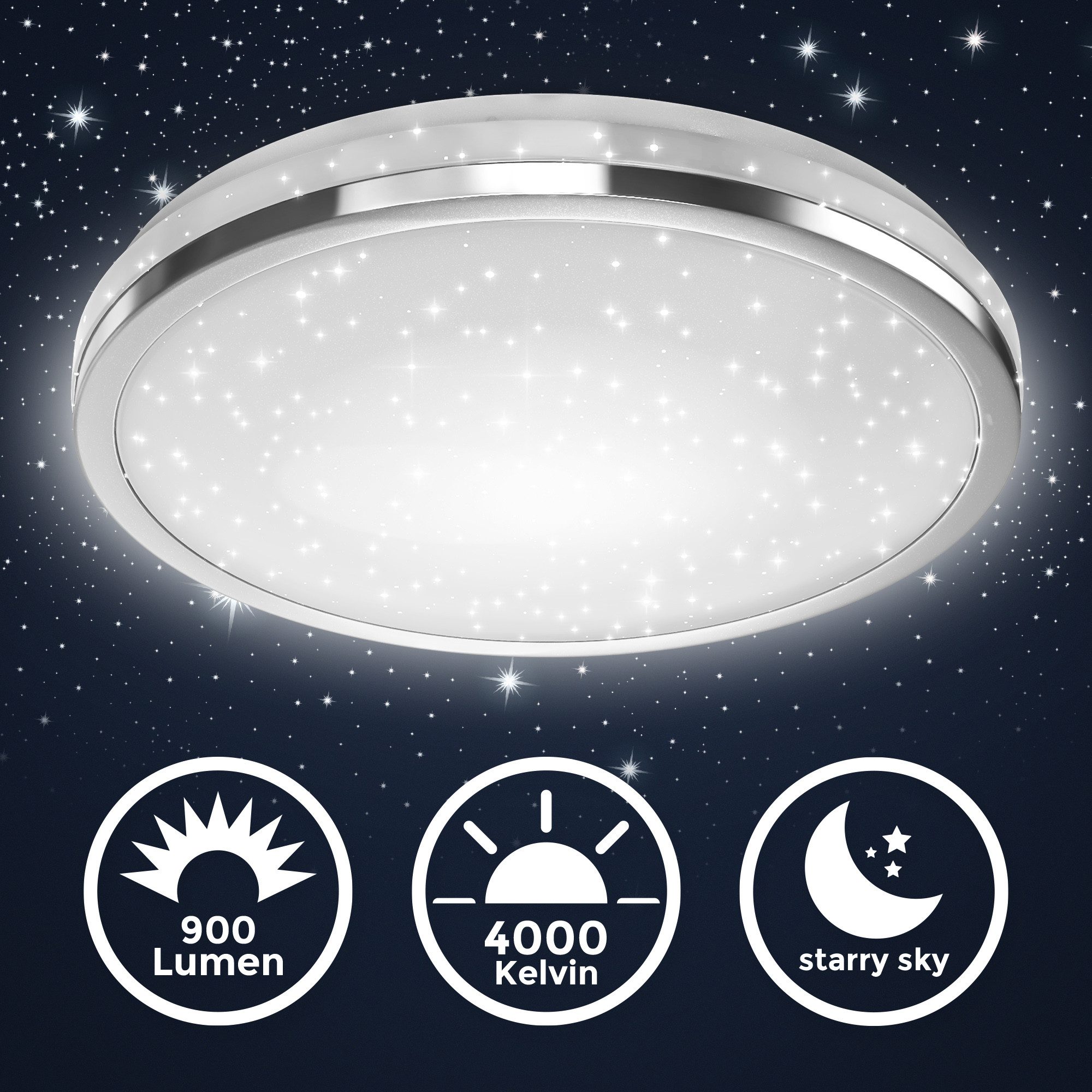 Briloner Leuchten Deckenleuchte LED Deckenlampe Sternendekor 10W 4.000K Sternenhimmerleffekt, LED fest integriert, Neutralweiß, 21,9/33cm Durchmesser Wohnzimmer Kinderzimmer