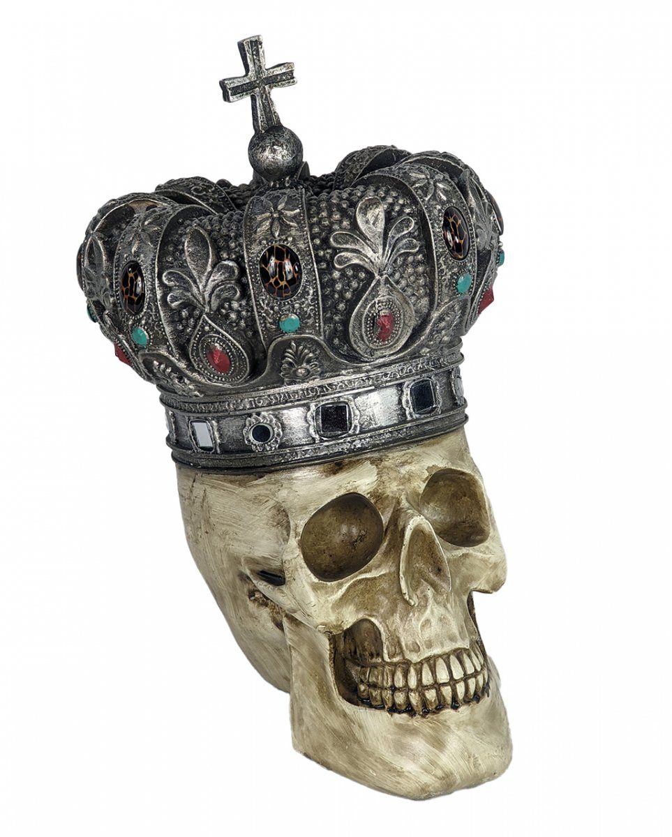 Dekofigur Beiger Totenkopf mit verzierter Königskrone 25cm