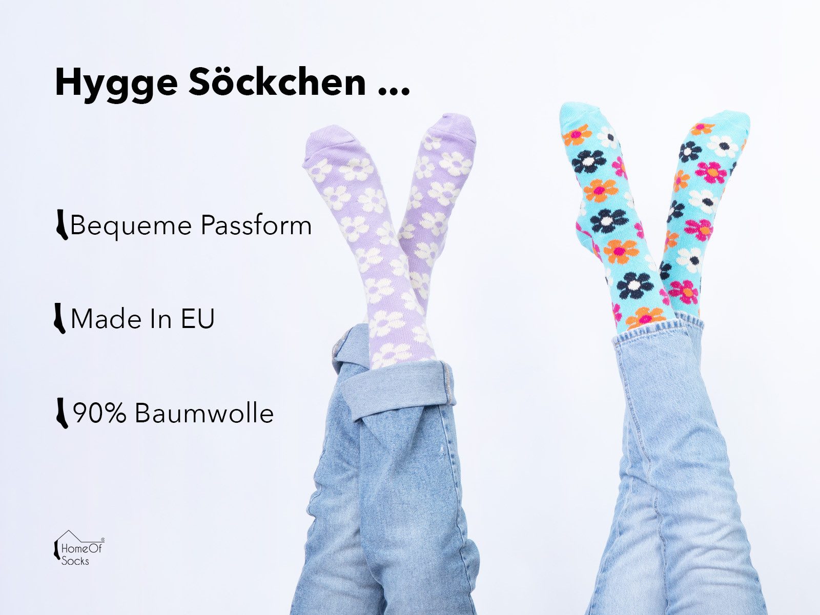 HomeOfSocks Socken Blumen Design Socke aus 90% Baumwolle Bunte Socken Blumen Muster aus 90% Baumwolle