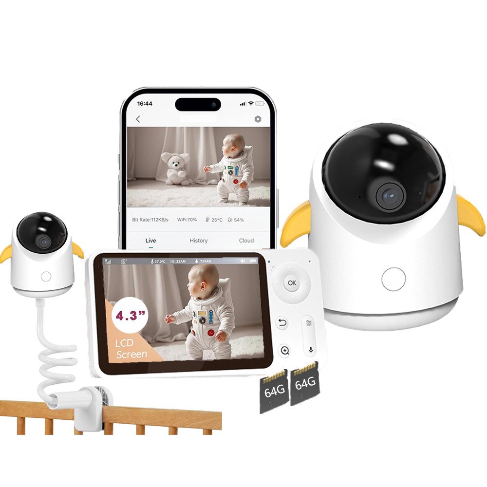 Video-Babyphone 4,3 Zoll Babyphone mit Kamera und APP WLAN Video Babyfon mit Halter