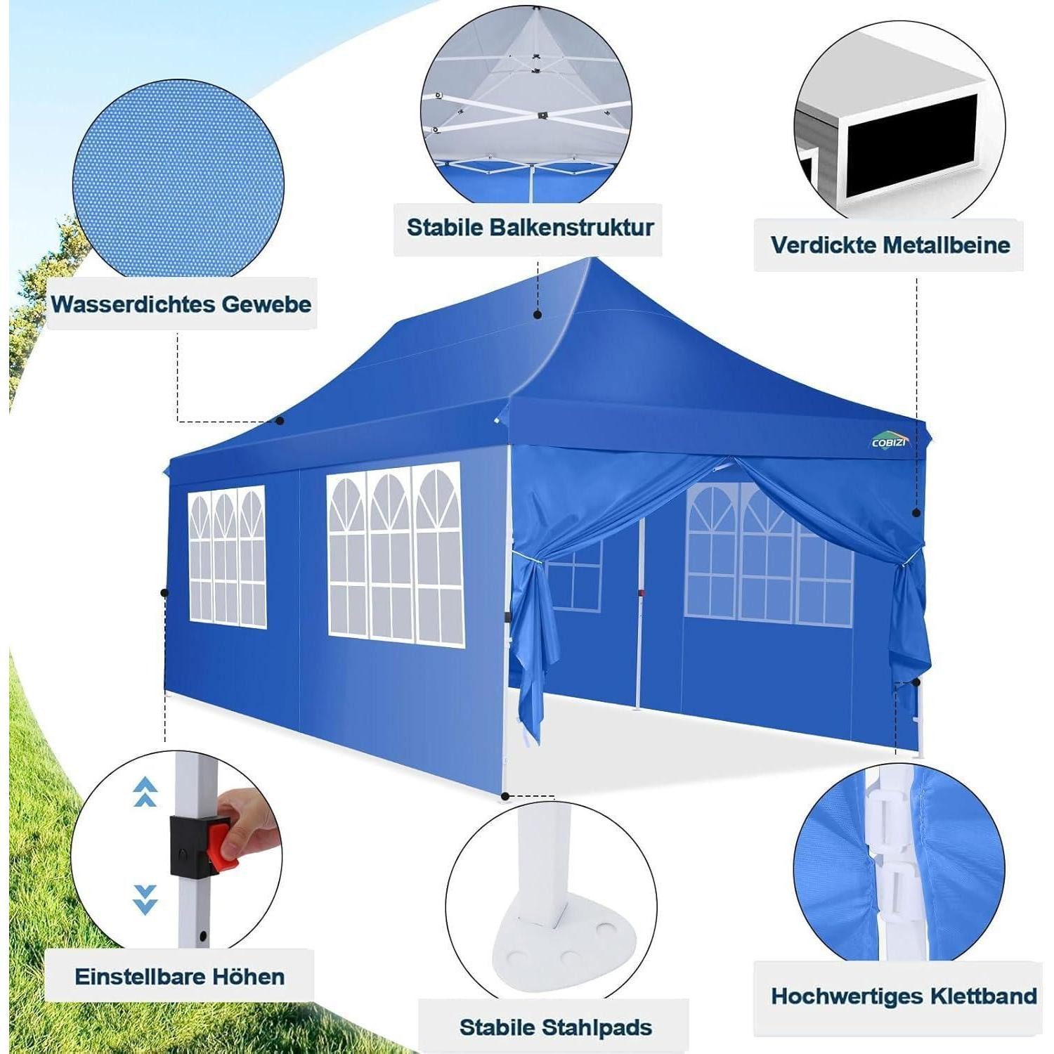 COBIZI Faltpavillon Faltpavillon 3x6m Wasserdicht Stabil Partyzelt 6 Seitenwänden