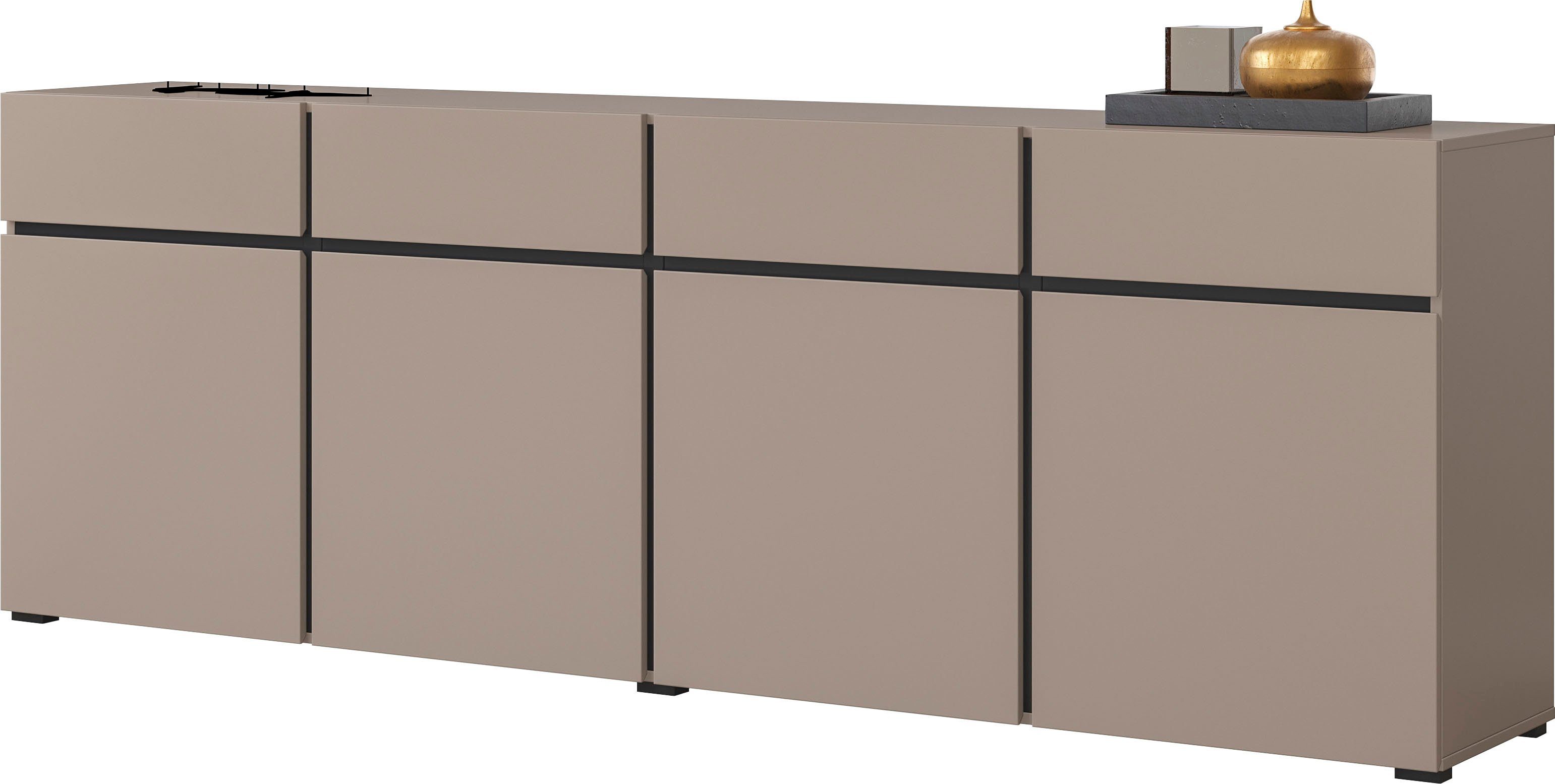 OTTO home Sideboard Cross,Breite 225 cm, moderne grifflose Kommode,4 Türen/4 Schubkästen, Schubladenschrank mit viel Stauraum, Einlegeböden verstellbar