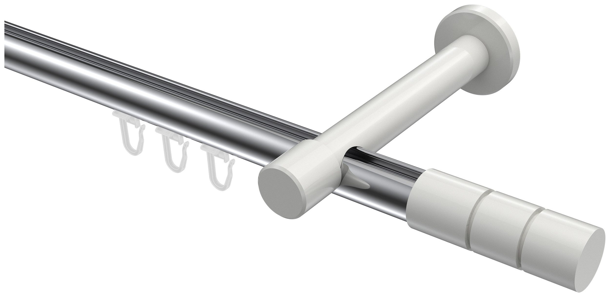 INTERDECO Innenlaufschiene Prestige Elanto, Ø 20 mm, 1-läufig, Fixmaß, kürzbar, Wandmontage, Aluminium, Chrom / Weiß / Bicolor