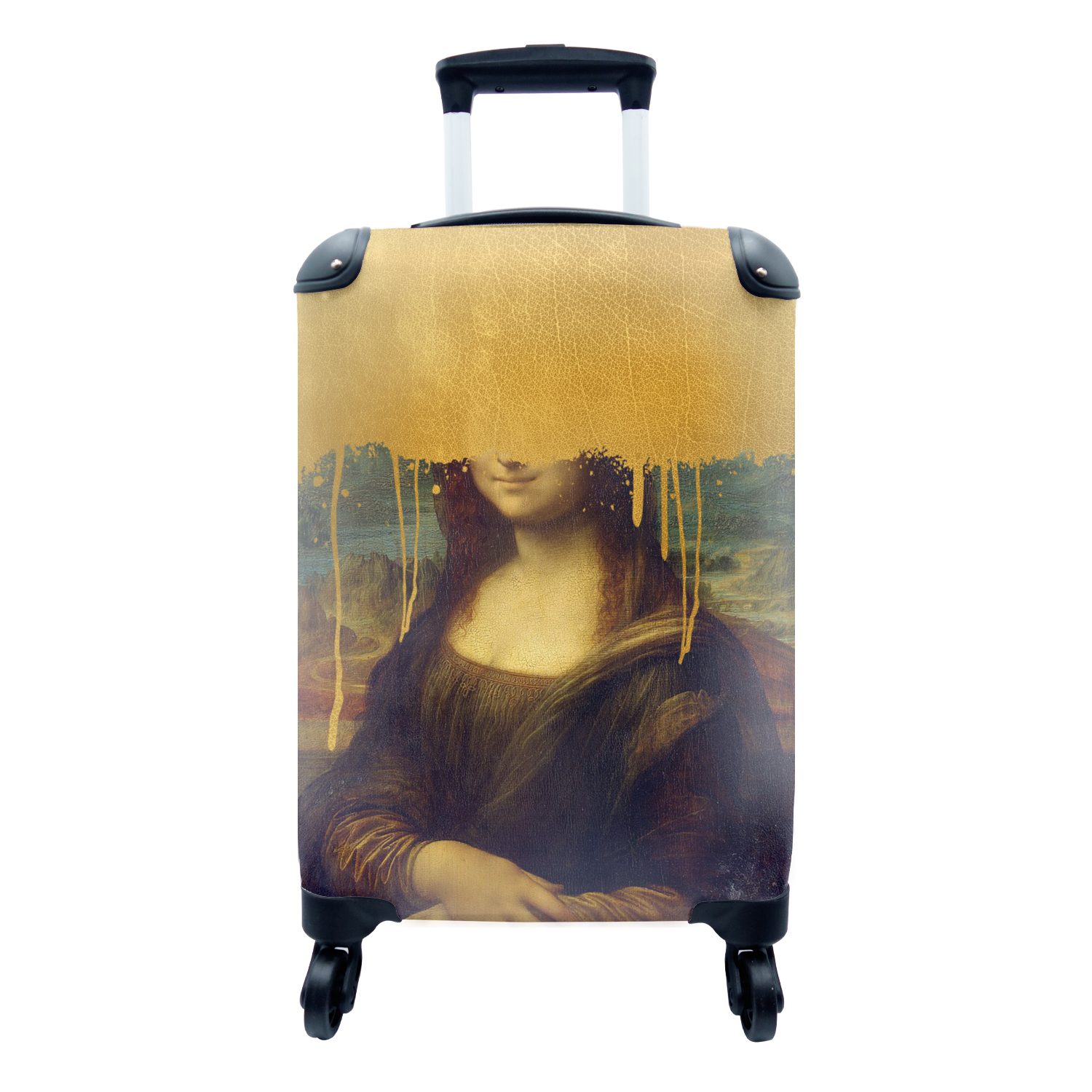 MuchoWow Handgepäckkoffer Mona Lisa - Gold - Da Vinci, 4 Rollen, Reisetasche mit rollen, Handgepäck für Ferien, Trolley, Reisekoffer