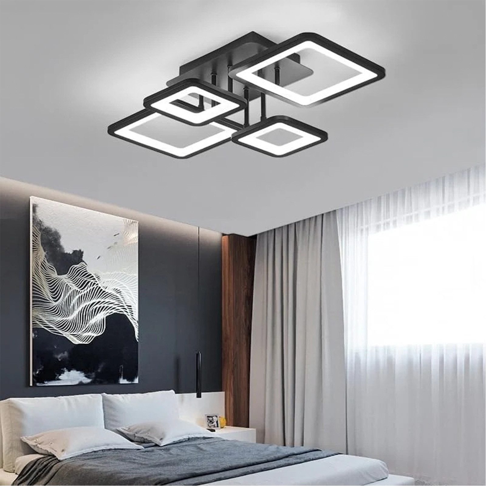 Riserva Deckenleuchten LED Deckenleuchte Schwarz 54W Stufenlos Dimmbar mit Fernbedienung, LED wechselbar
