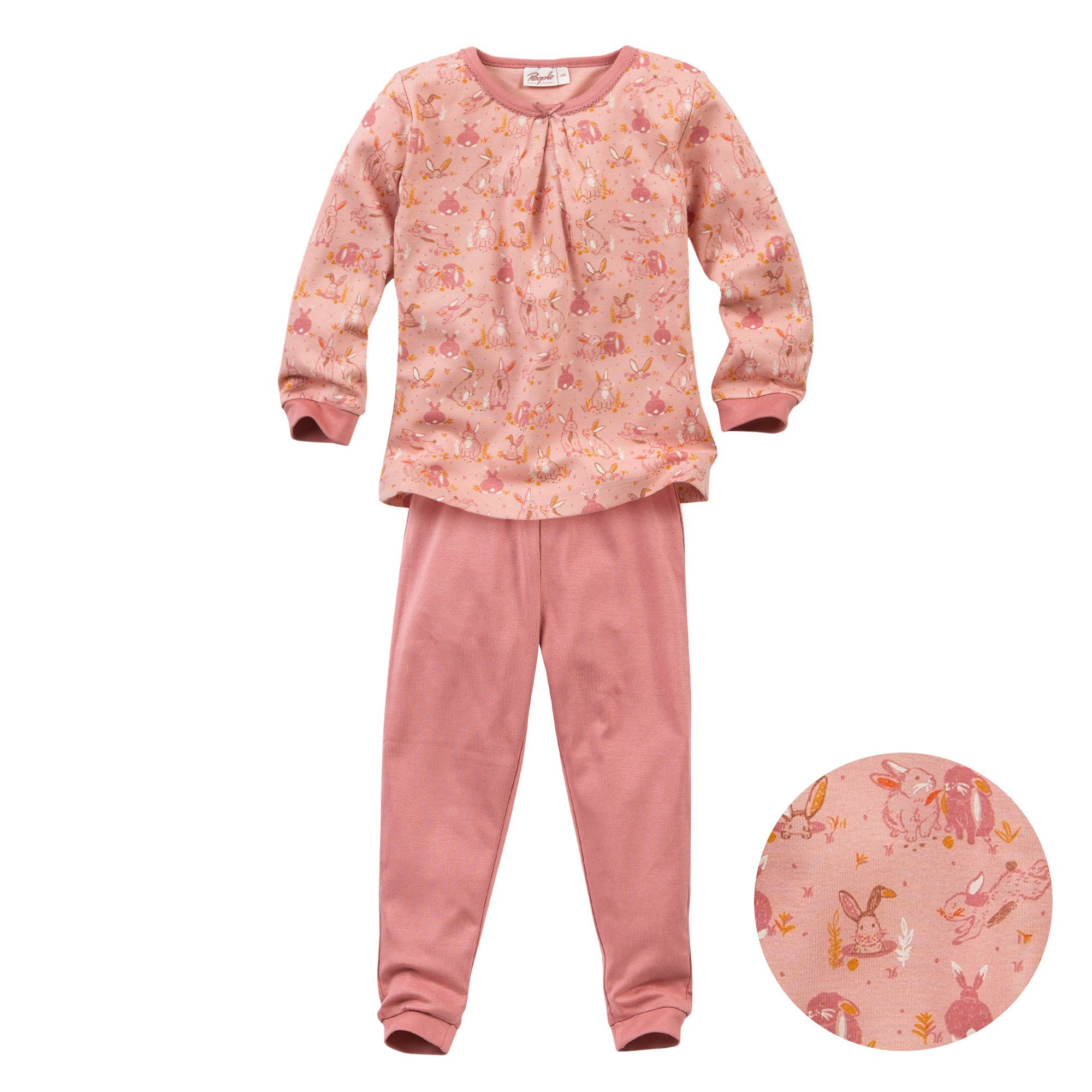 Pyjama "Hasen", Mädchen Schlafanzug, rosé bedruckt aus 100% Bio Baumwolle