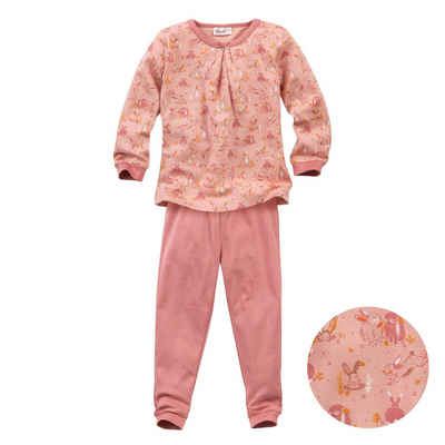 People Wear Organic Pyjama "Hasen", Mädchen Schlafanzug, rosé bedruckt aus 100% Bio Baumwolle