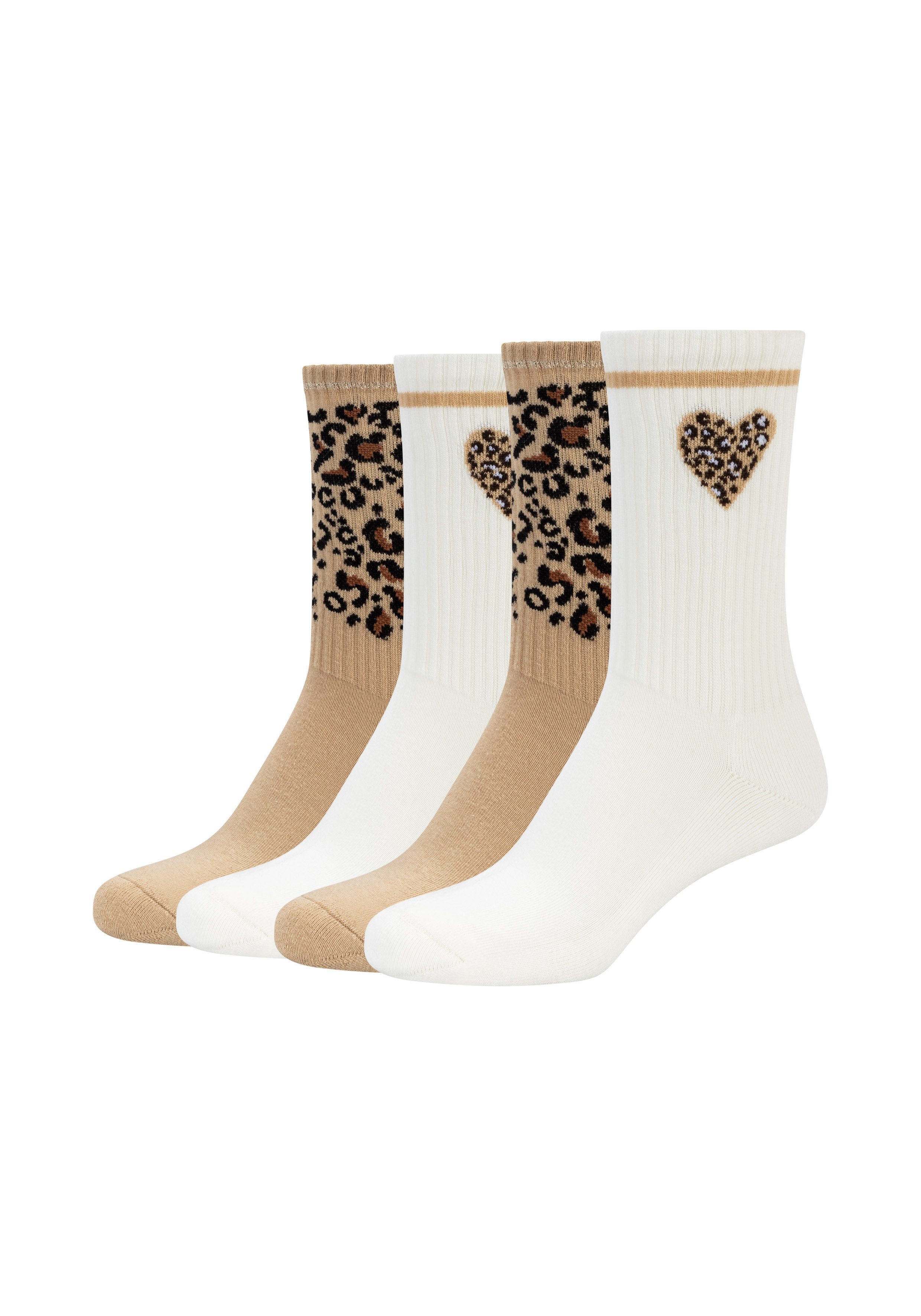 Tamaris Socken (4 Paar) mit Leo-Muster, für den Alltag, in weicher Rippenqualität