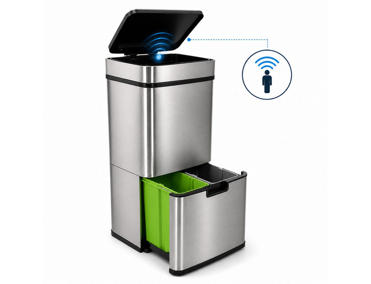 Eurocatch Mülleimer Eurocatch Mülleimer 72 L - Sensor - 3 Fächer Mülltrennung - Edelstahl