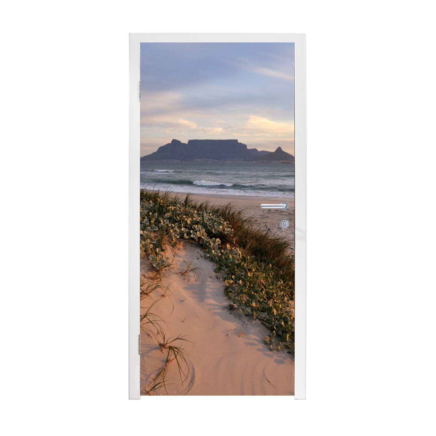 MuchoWow Türtapete Strand bedruckt, für St), Meer 75x205 cm Hintergrund, (1 Matt, mit Tafelberg und im Tür, Türaufkleber, dem Fototapete