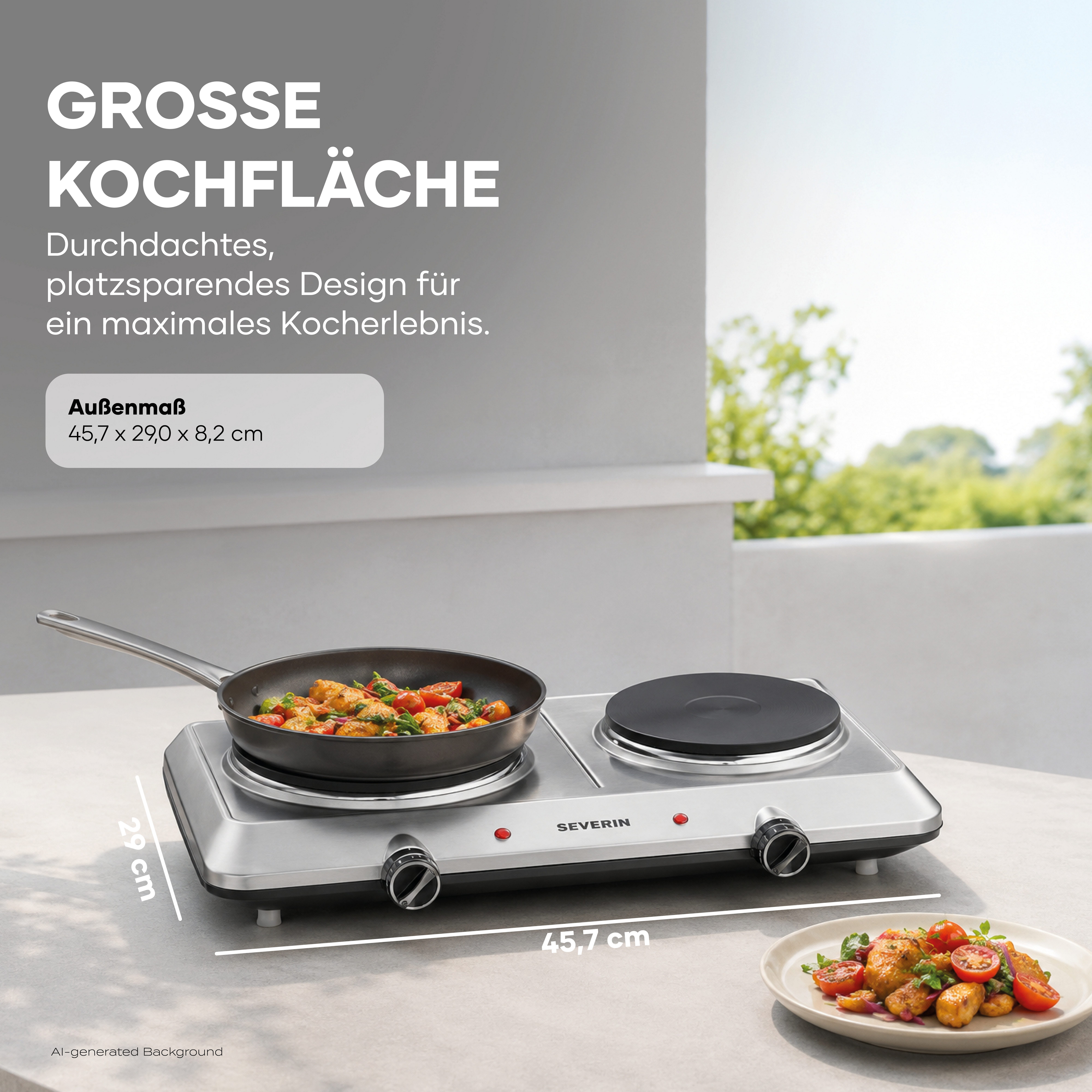 Severin Doppelkochplatte DK 1014, Doppelkochplatte mit 2 Heizringen & Edelstahlgehäuse, 2.500 W