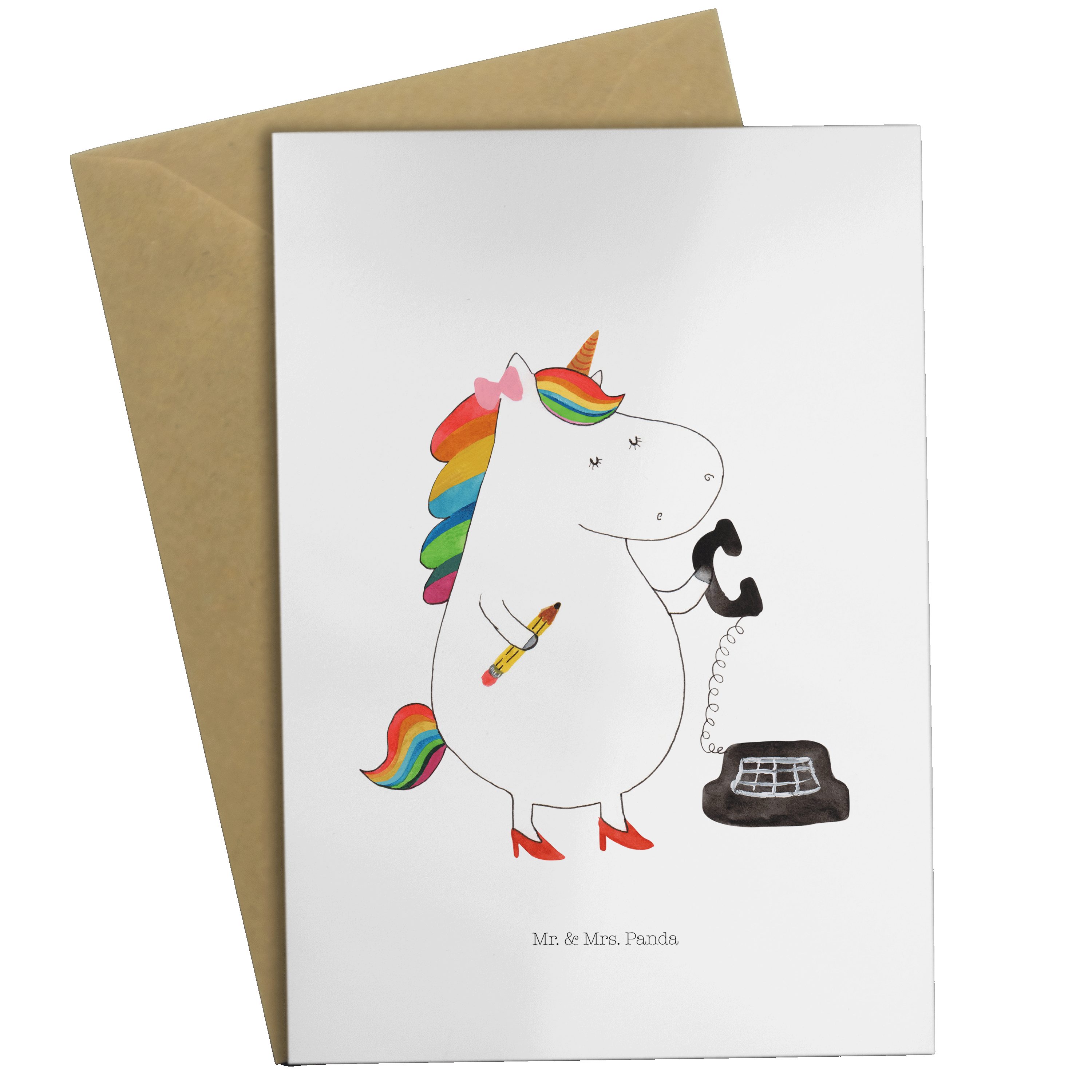 Mr. & Mrs. Panda Grußkarte Einhorn Sekretärin - Weiß - Geschenk, Hochzeitskarte, Einhörner, Büro
