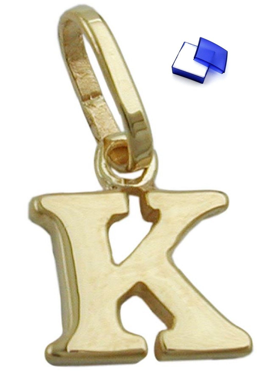 unbespielt Buchstabenanhänger Schmuck Kettenanhänger Anhänger Buchstabe K glänzend aus 375 Gold 8 x 7 mm inklusive Schmuckbox, Goldschmuck für Damen und Herren