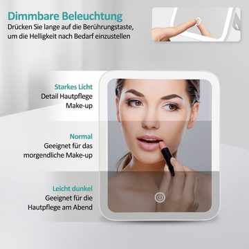 EMKE Kosmetikspiegel mit LED Licht 180° Dimmbarer Tischspiegel mit 3x Vergrößerung, USB-Direktversorgung, Makeup Spiegel für schminken