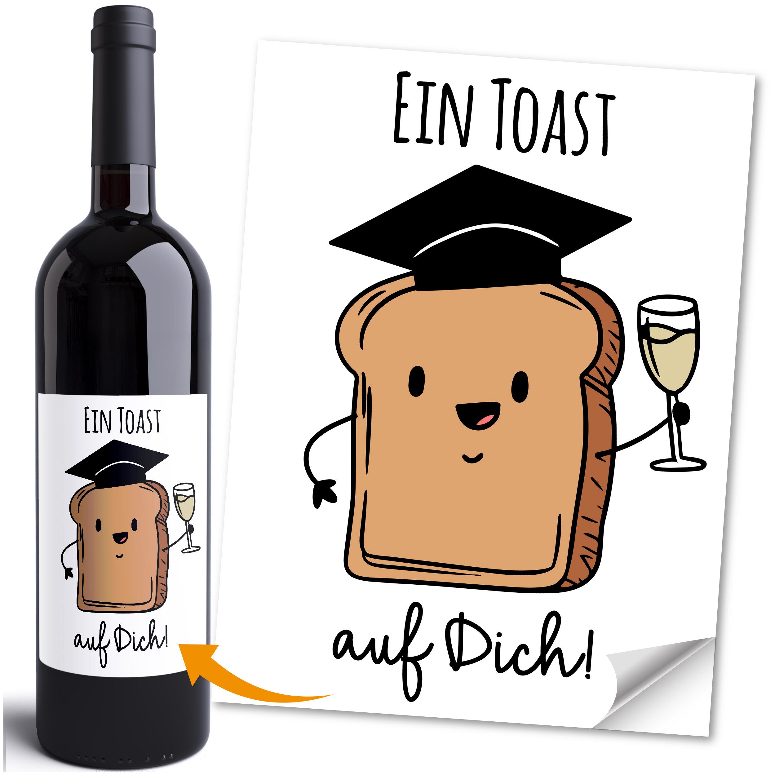 MoonWorks Aufkleber Weinetikett Spruch Lustig Ein Toast auf dich - Geschenk Abschluss