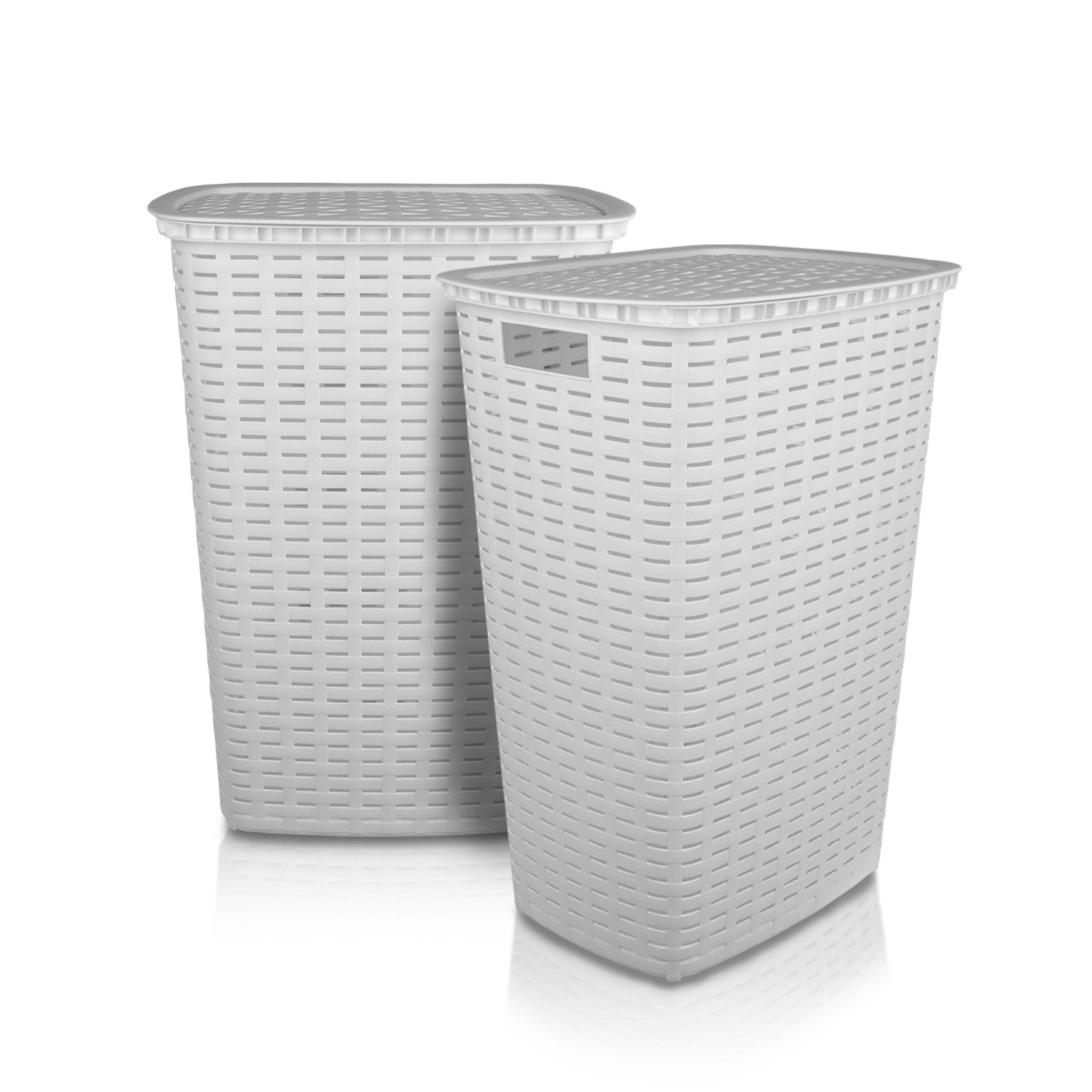 2 BigDean Weiß 55L Deckel und Wäschekorb Wäschesammler mit Griffen Wäschekorb Wäschebox