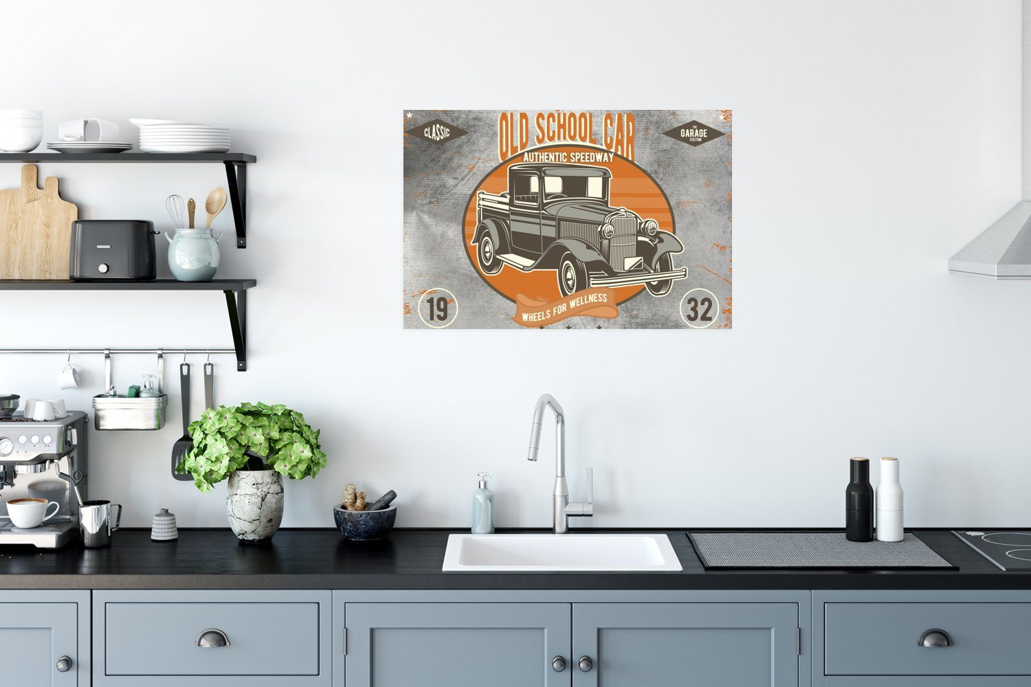MuchoWow Poster Mancave - Ohne Orange (1 - für - - St), Poster, Vintage, Rahmen Wandbild, Wandposter Auto Wohnzimmer, Grau