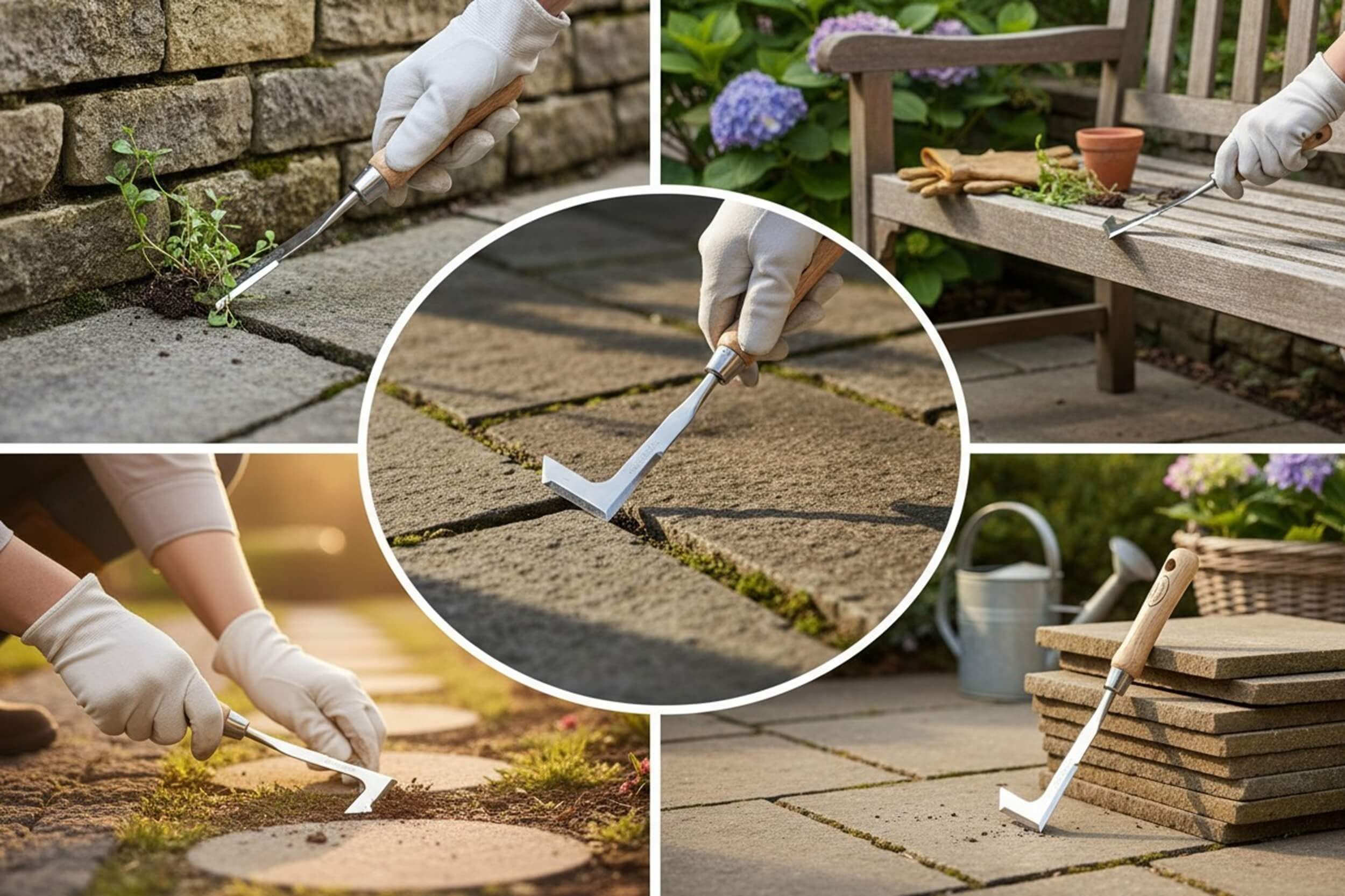 degawo Gartenpflege-Set Fugenkratzer aus Edelstahl mit Eschenholzgriff für Garten und Wege